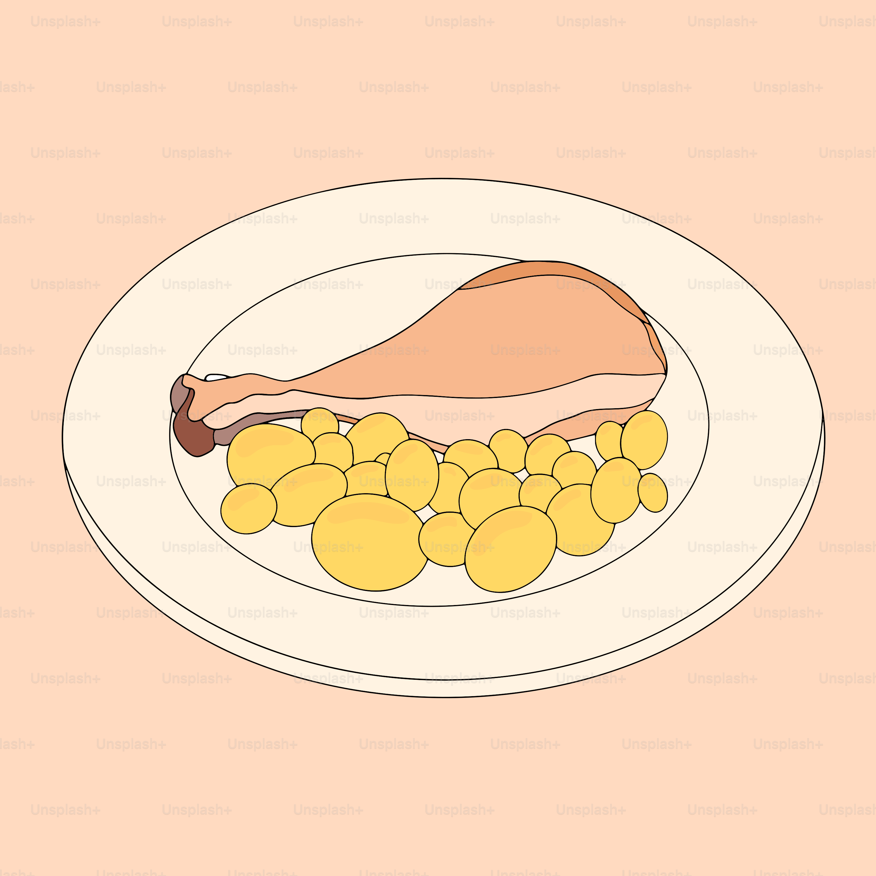 Chicken leg with potatoes on a plate