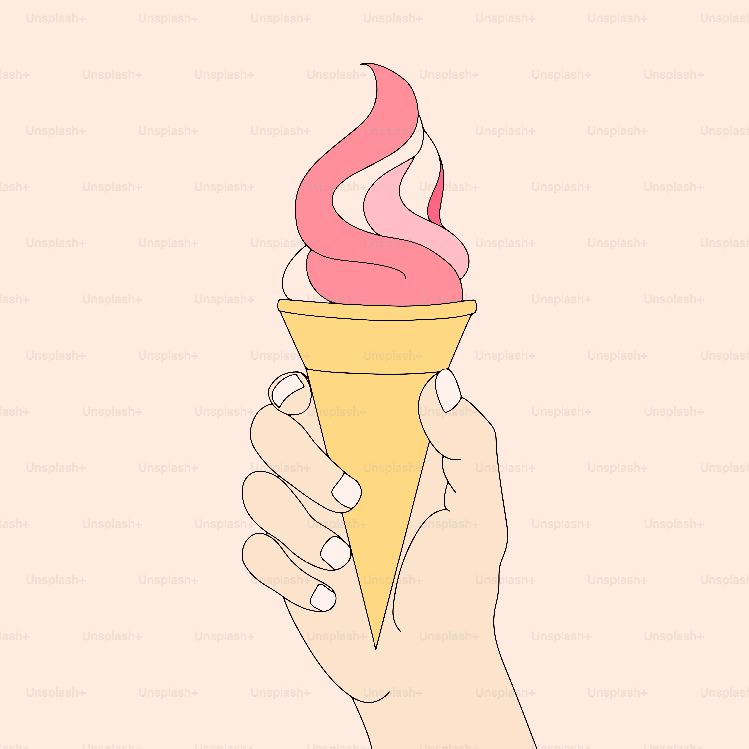 A hand holding a pink ice cream cone