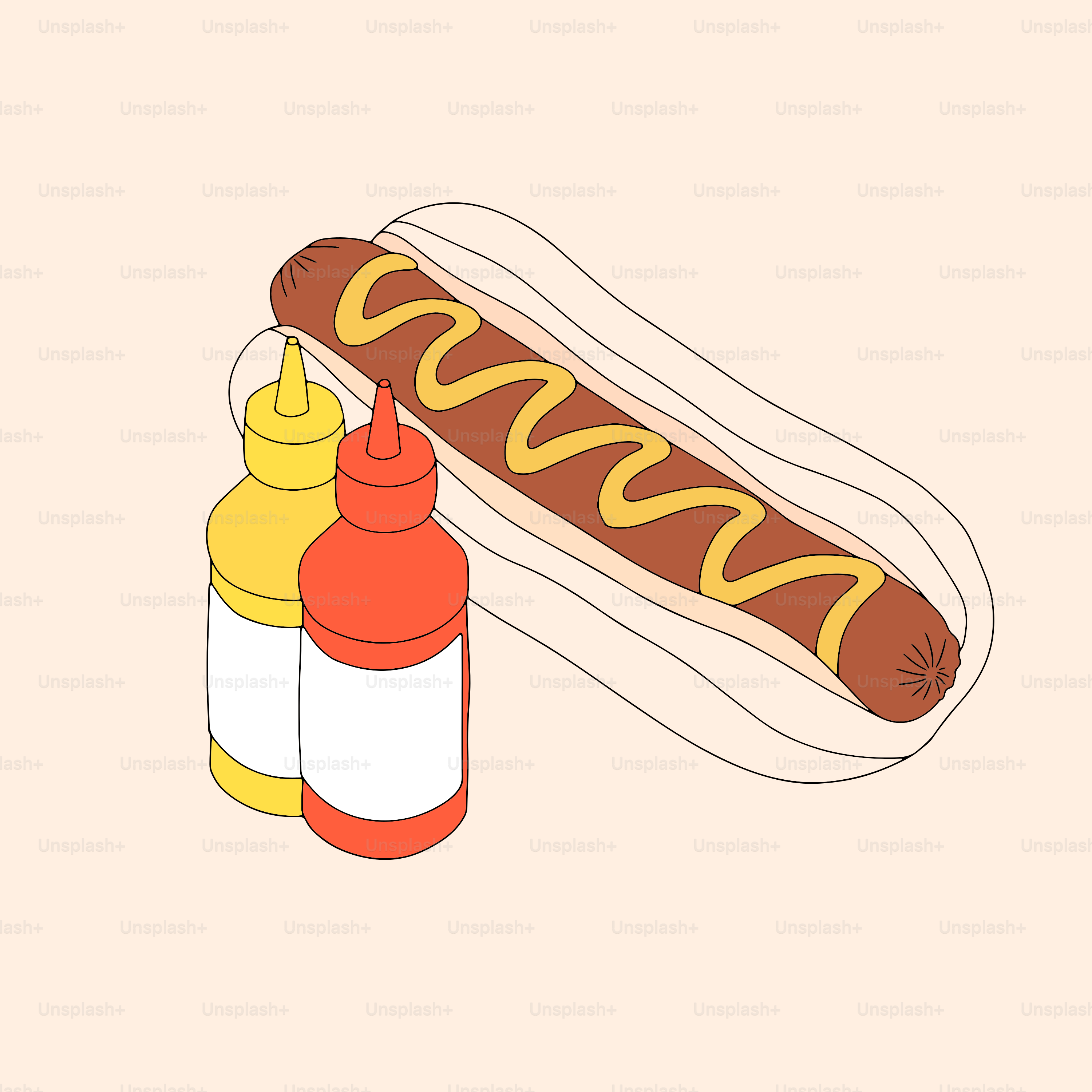 Hotdog mit Senf- und Ketchupflaschen
