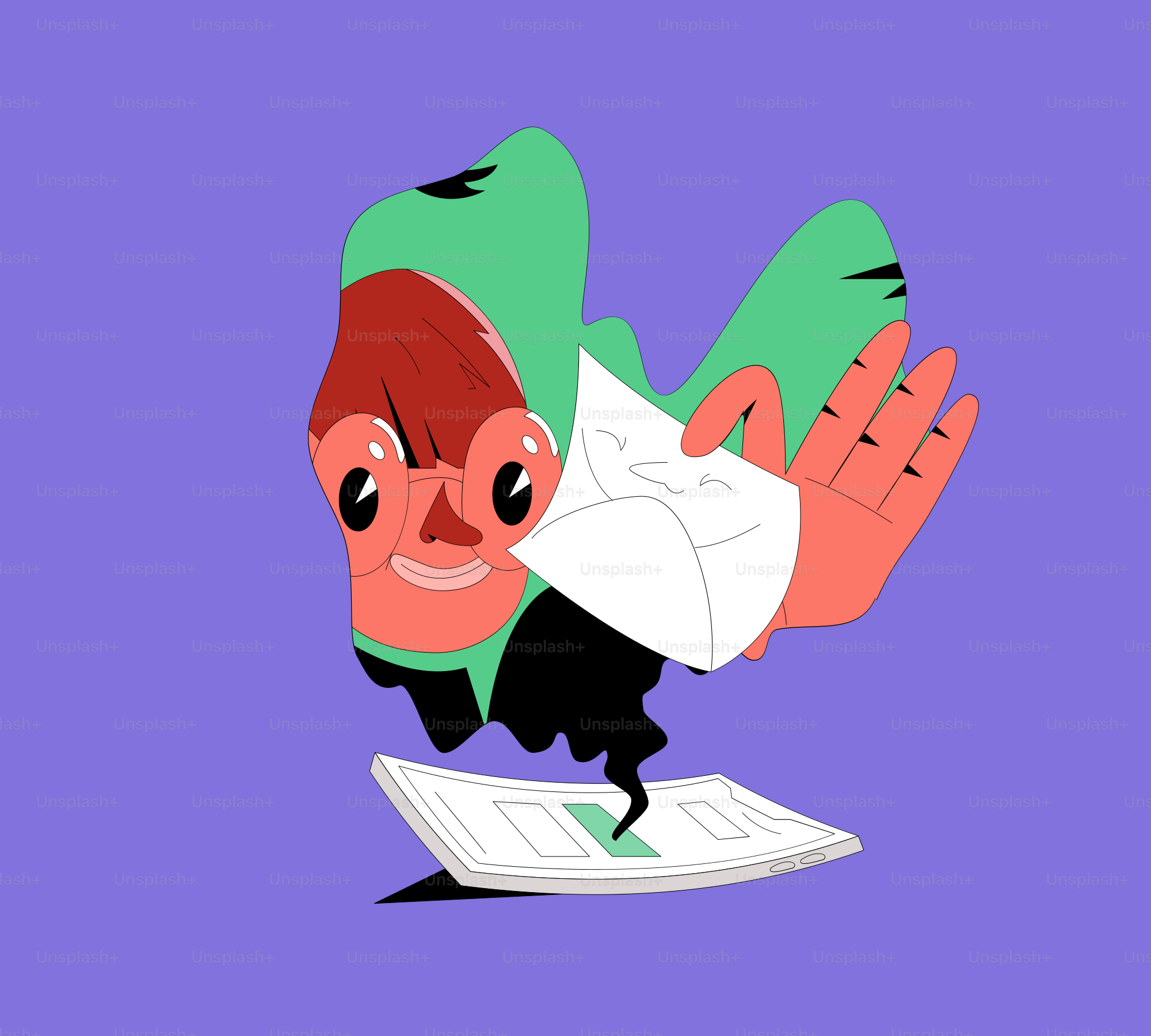 Personaggio dei cartoni animati con gli occhiali che tiene una busta sopra un documento.