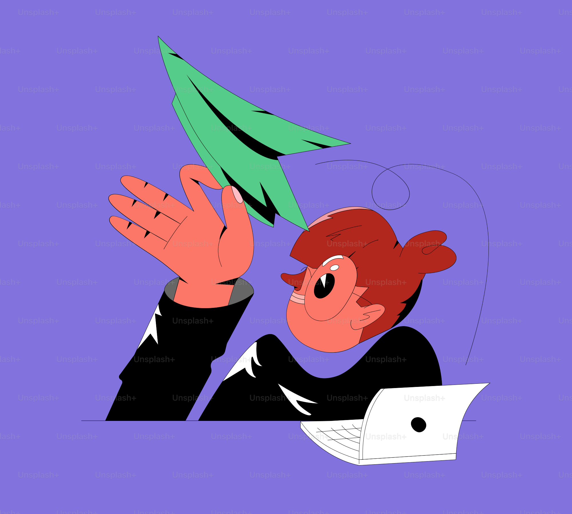 Persona che lancia un aereo di carta verde da un portatile.