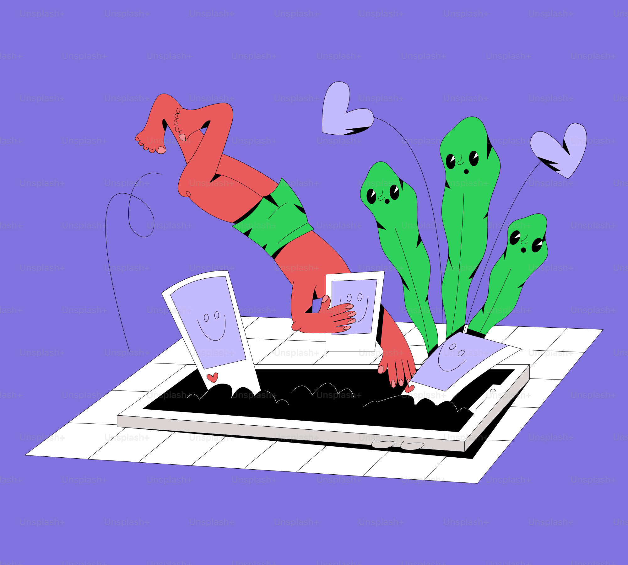 Persona con piante e foto su un tablet