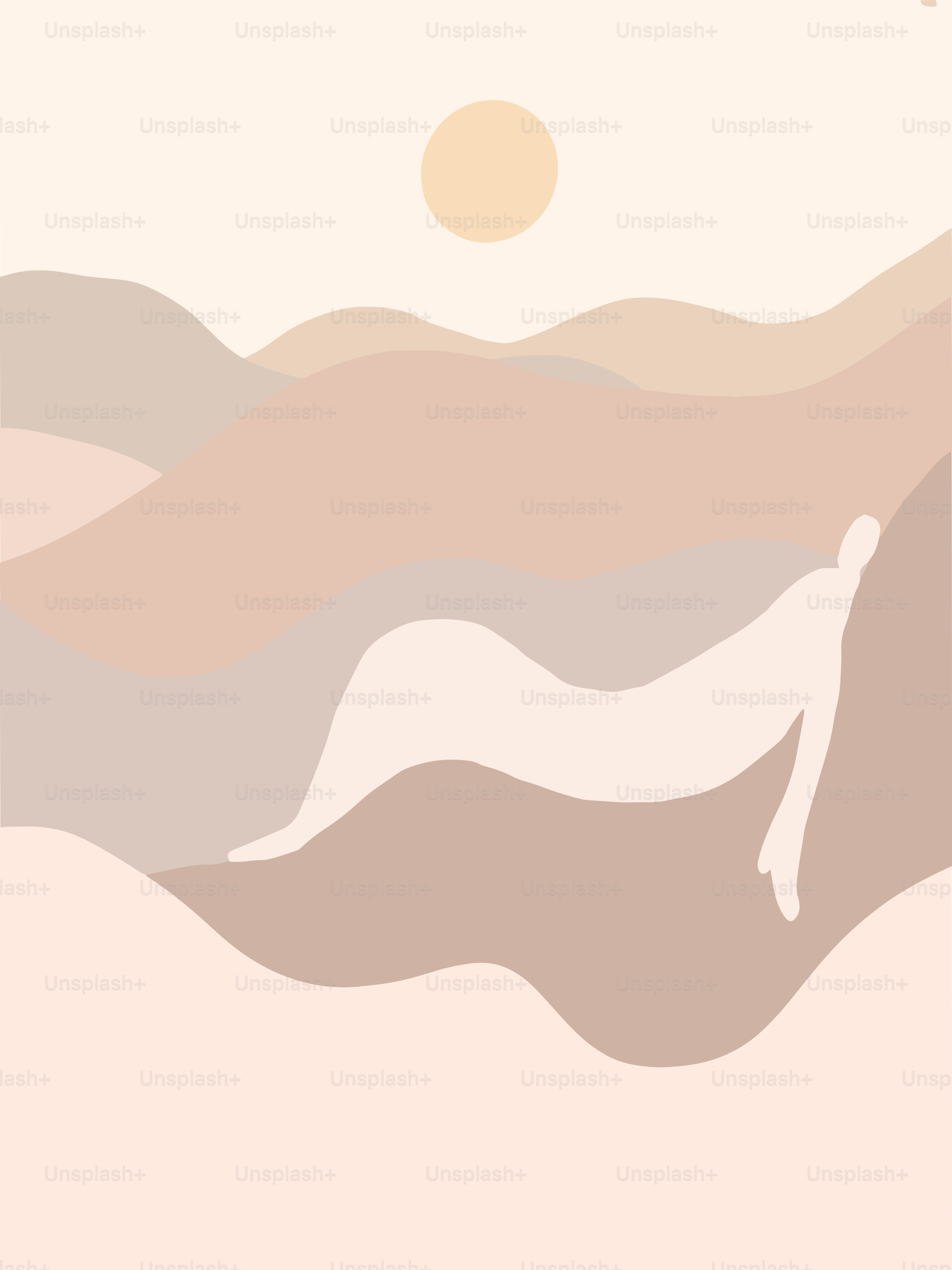 Abstract landscape with a figure and a sun