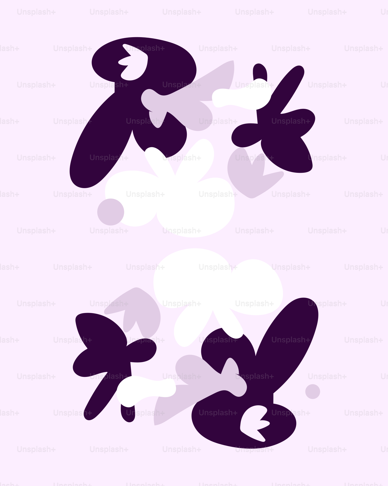 Abstract dark purple and white shapes on light purple background