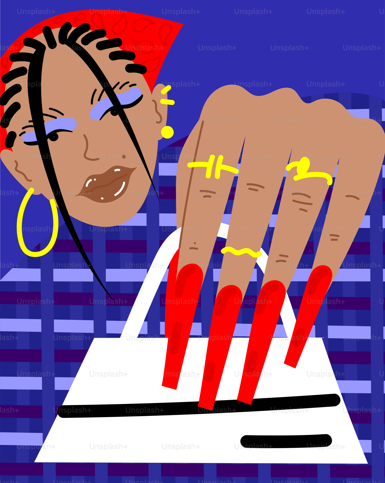 Woman with long red nails holds a white purse