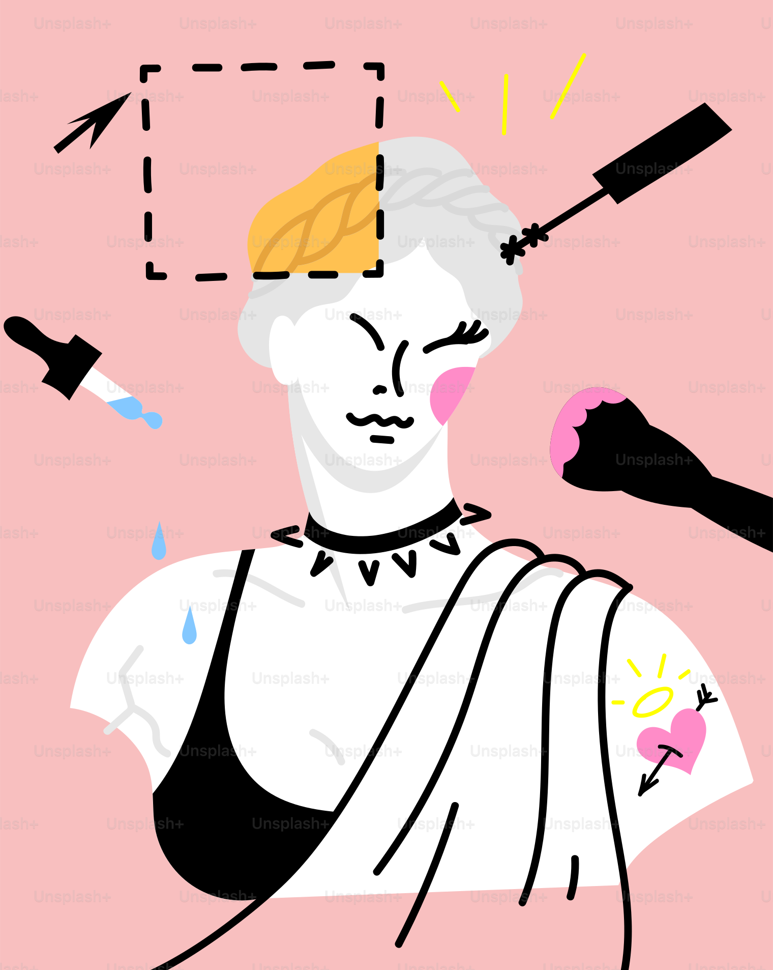 Buste de statue avec maquillage et art tatoué