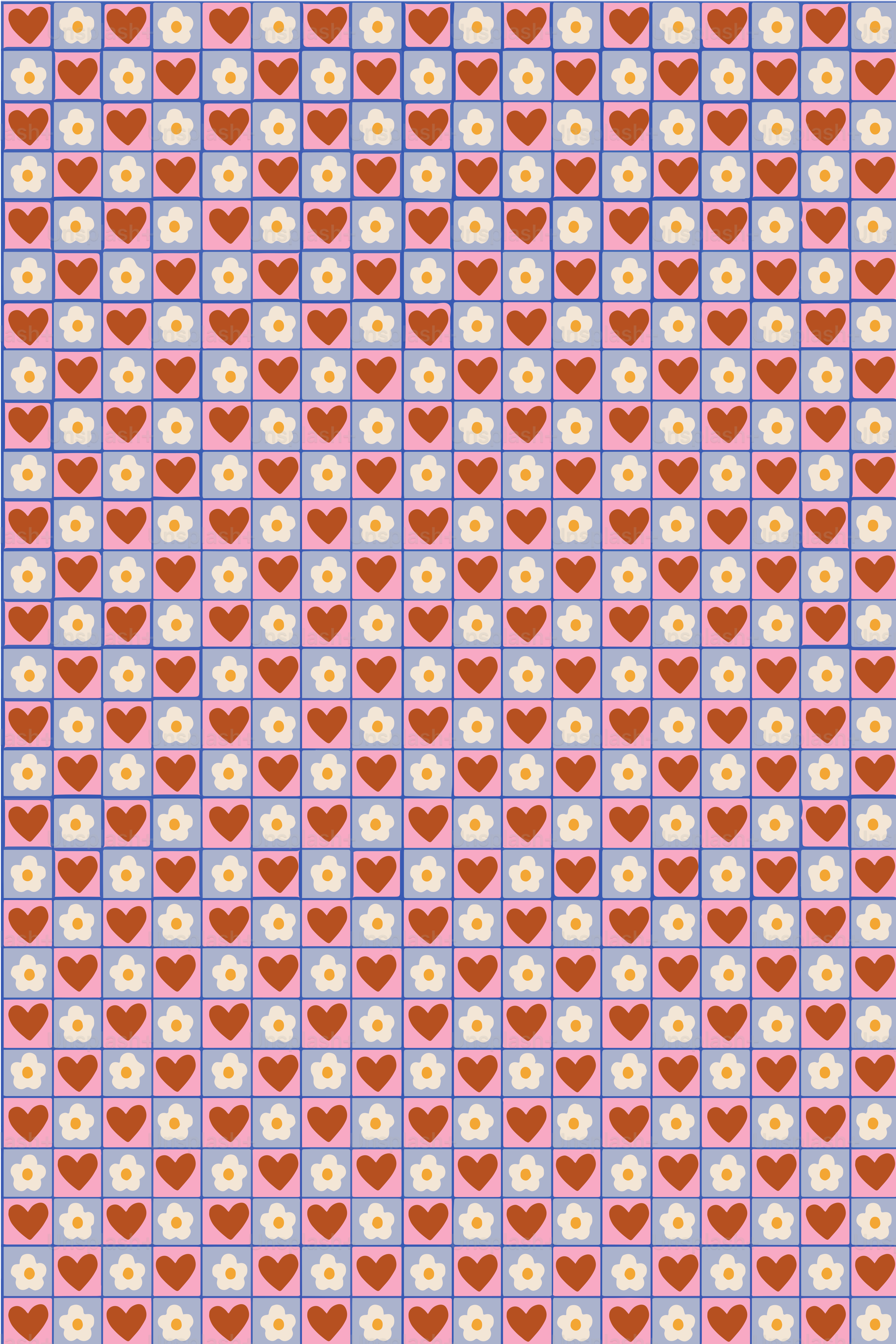 Red hearts and white flowers on pink and purple background