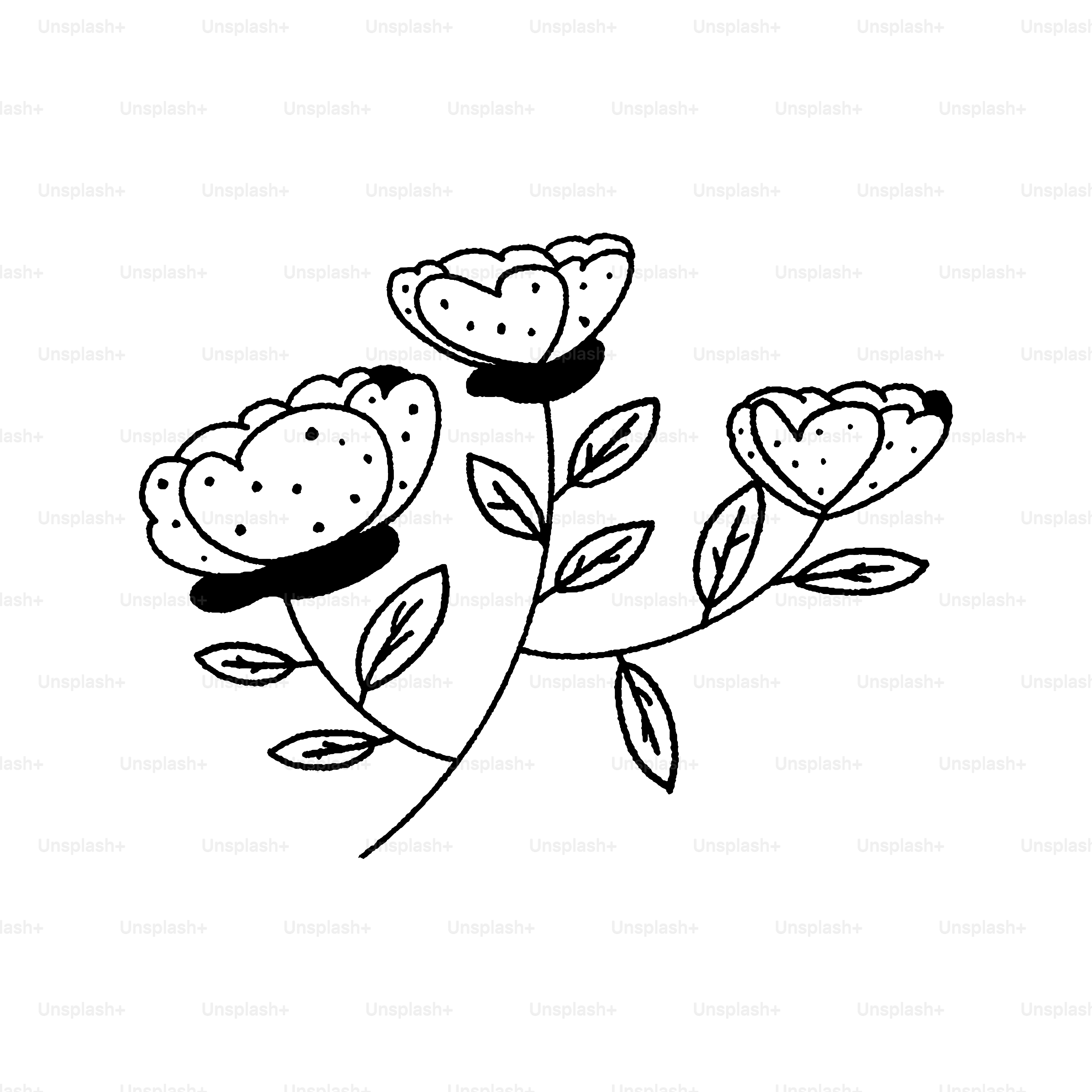 Tre fiori stilizzati con foglie su steli