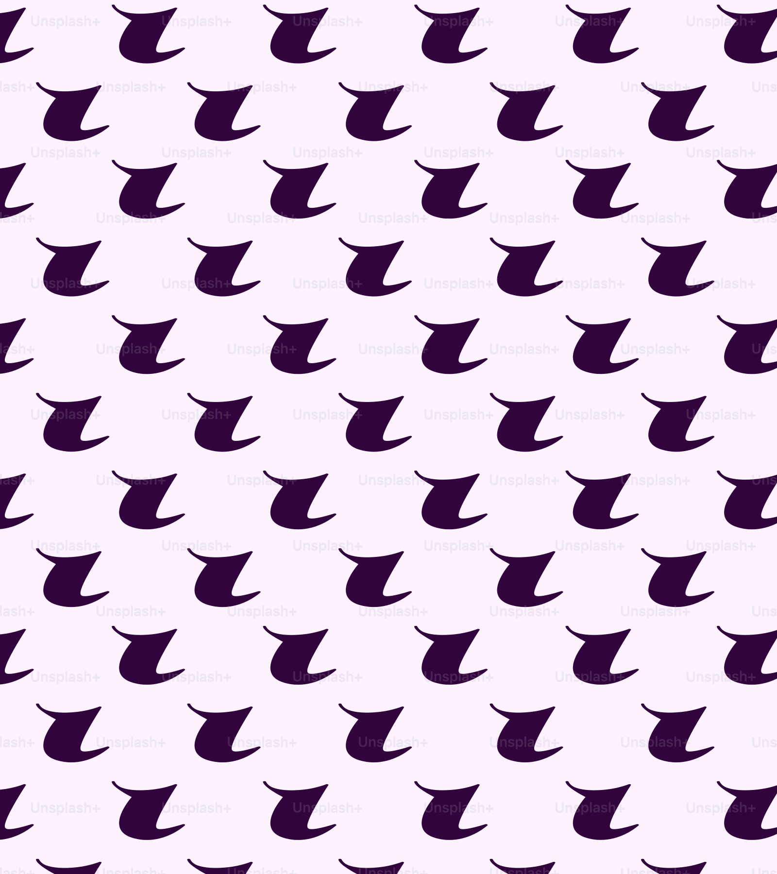 Repeating pattern of dark purple abstract shapes on white