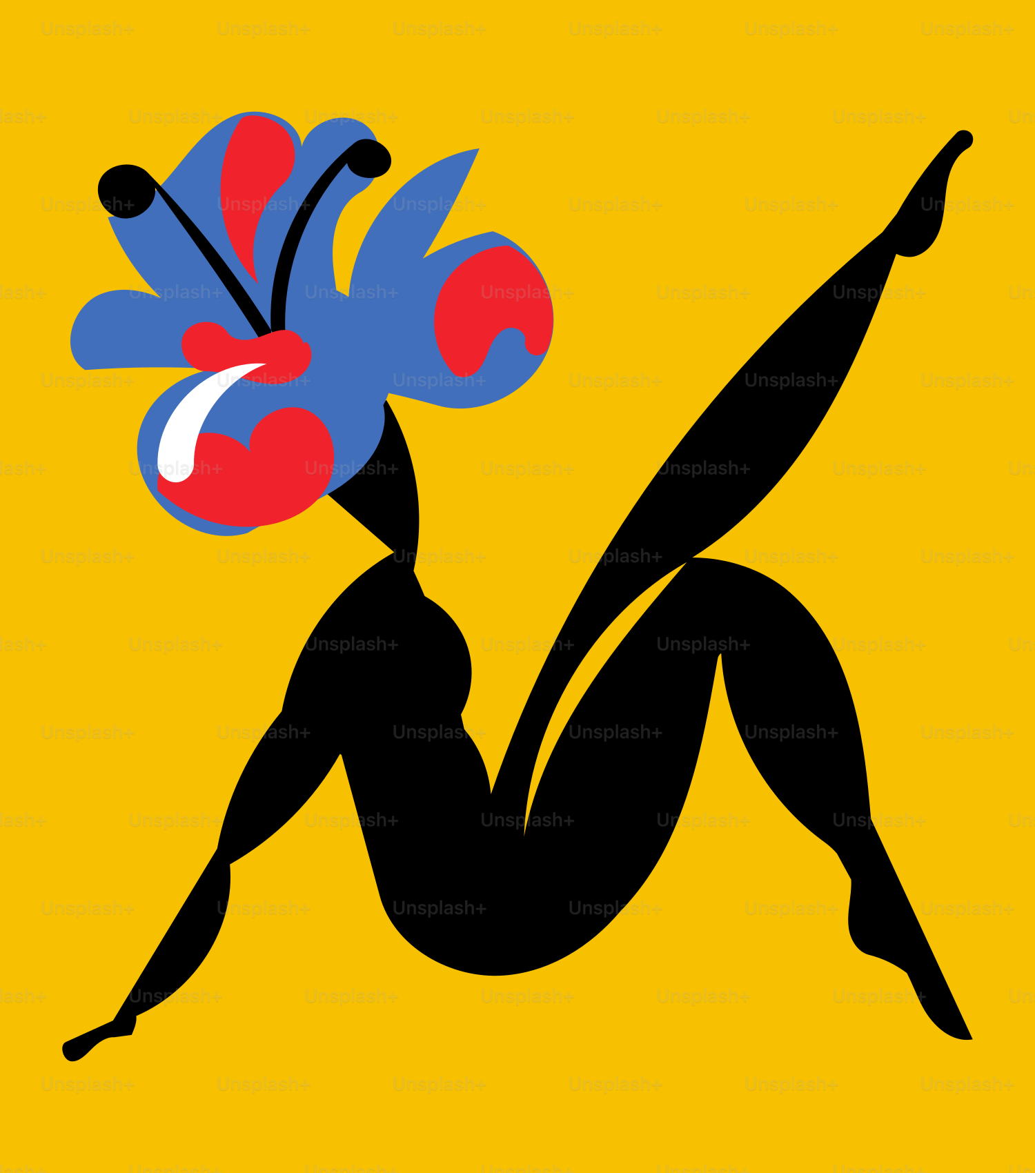 Abstract figure with flower head on yellow background