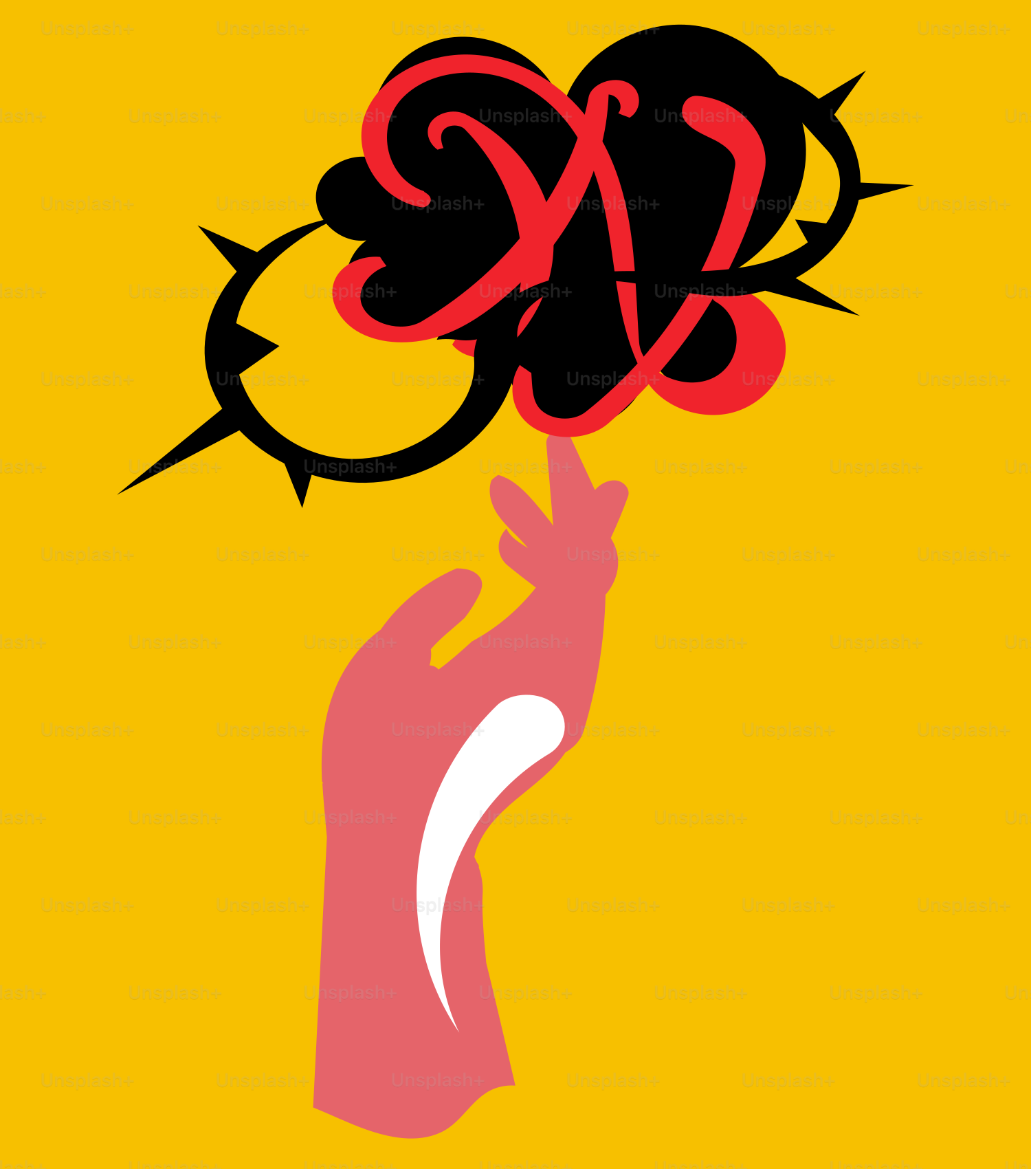 Pink hand holding thorny black heart with red script