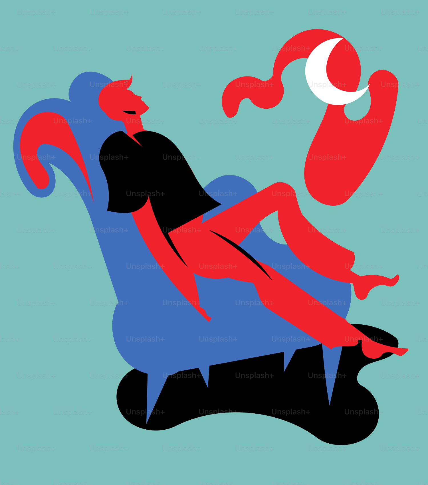 Hombre relajándose en un sillón azul con detalles rojos.