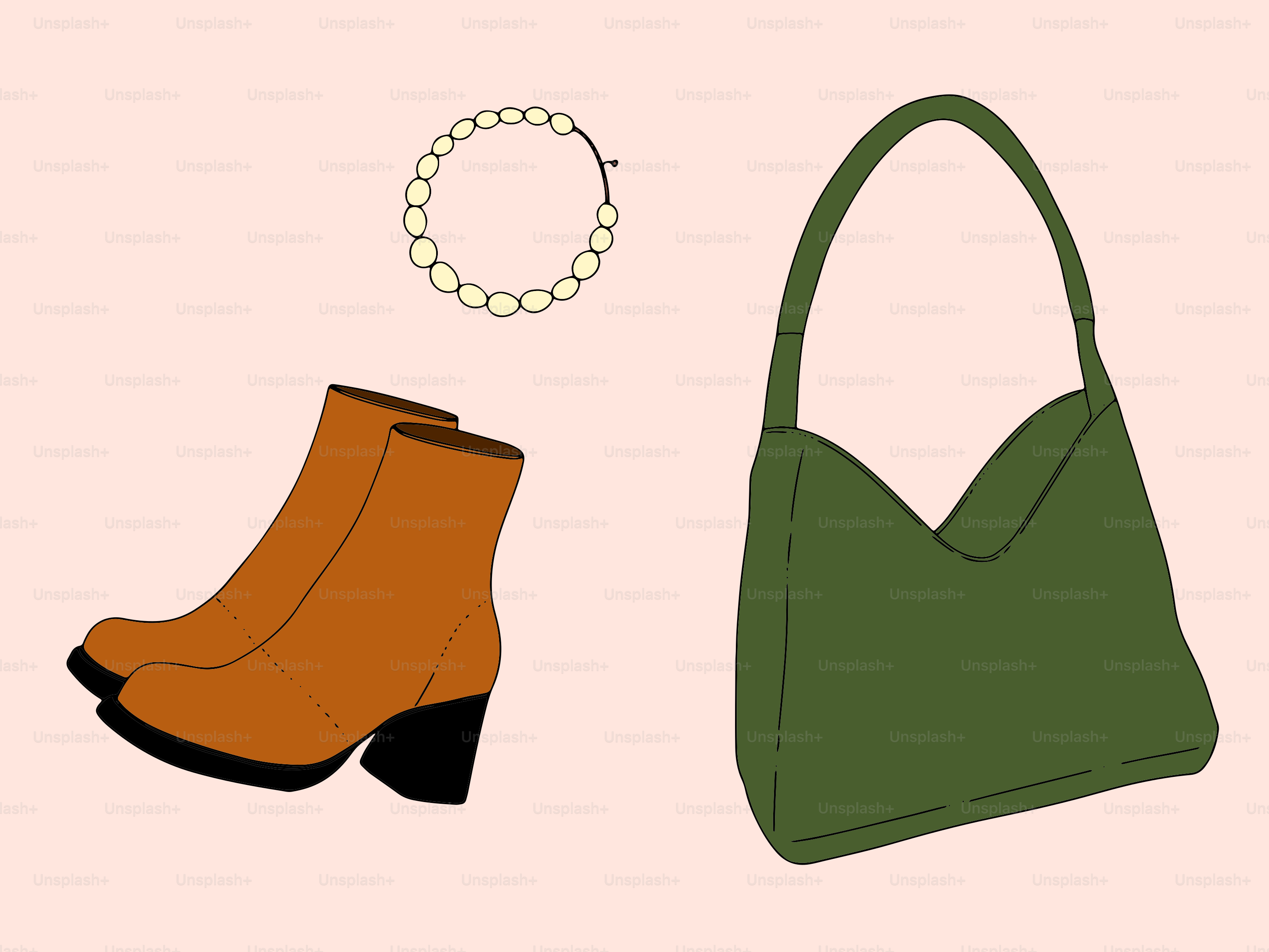 A pair of brown boots and a green bag