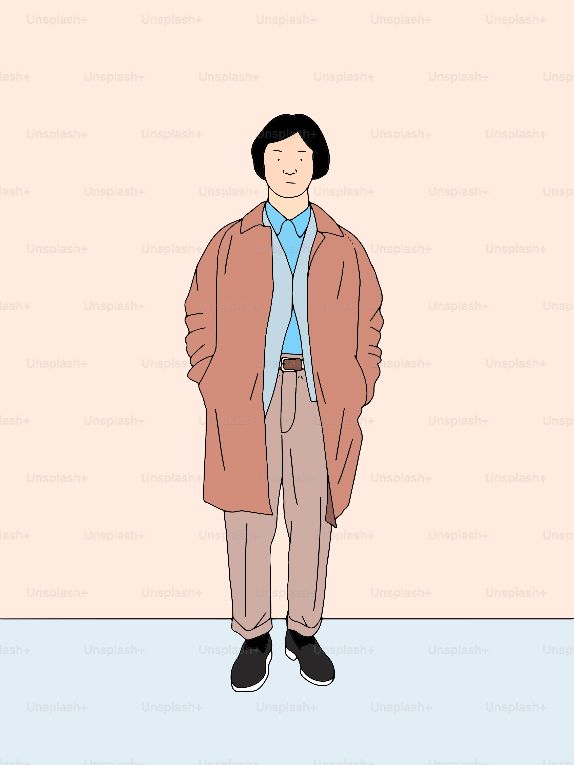 Uomo in trench e pantaloni in piedi