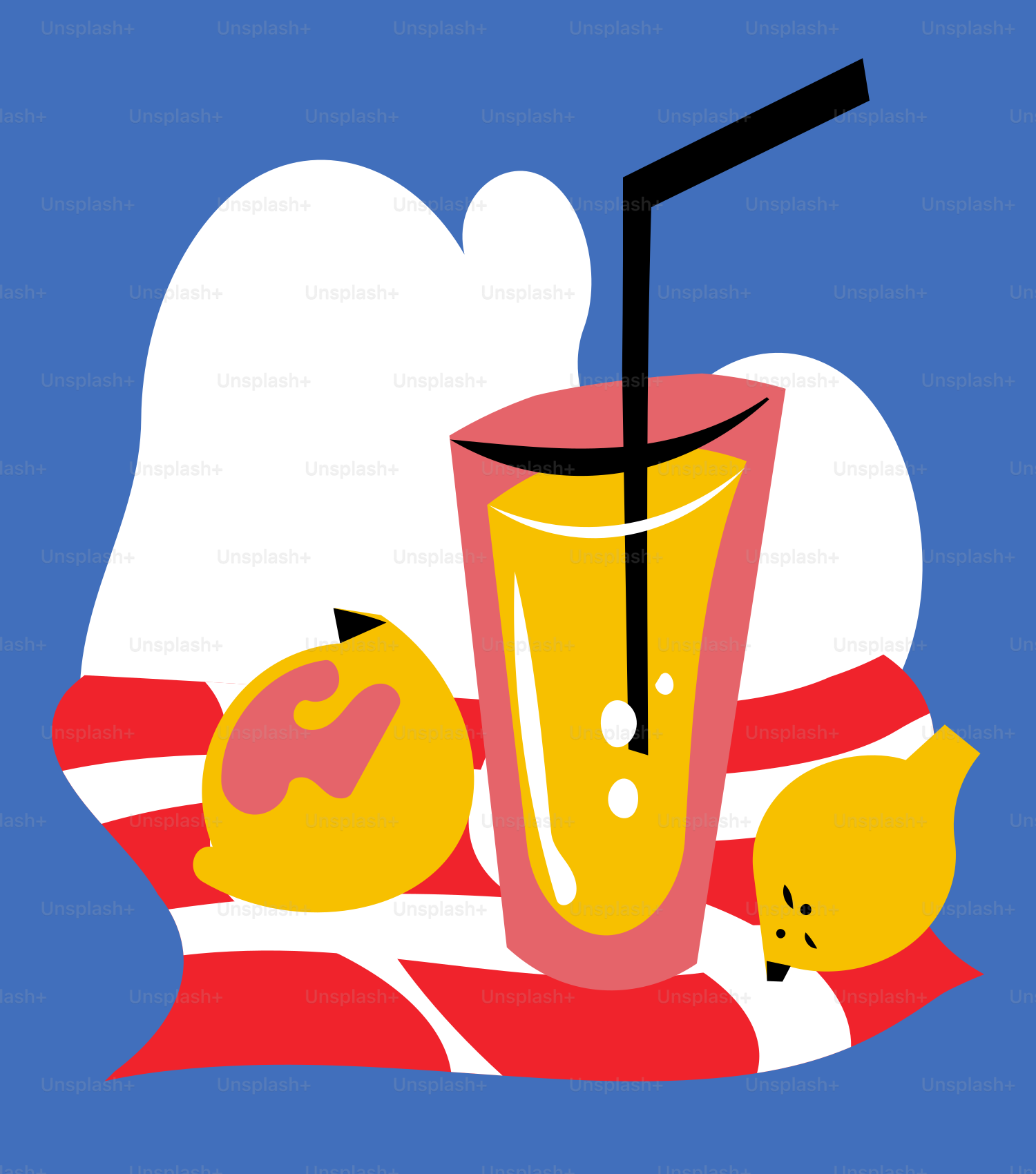 Glass of lemonade with lemons and striped cloth