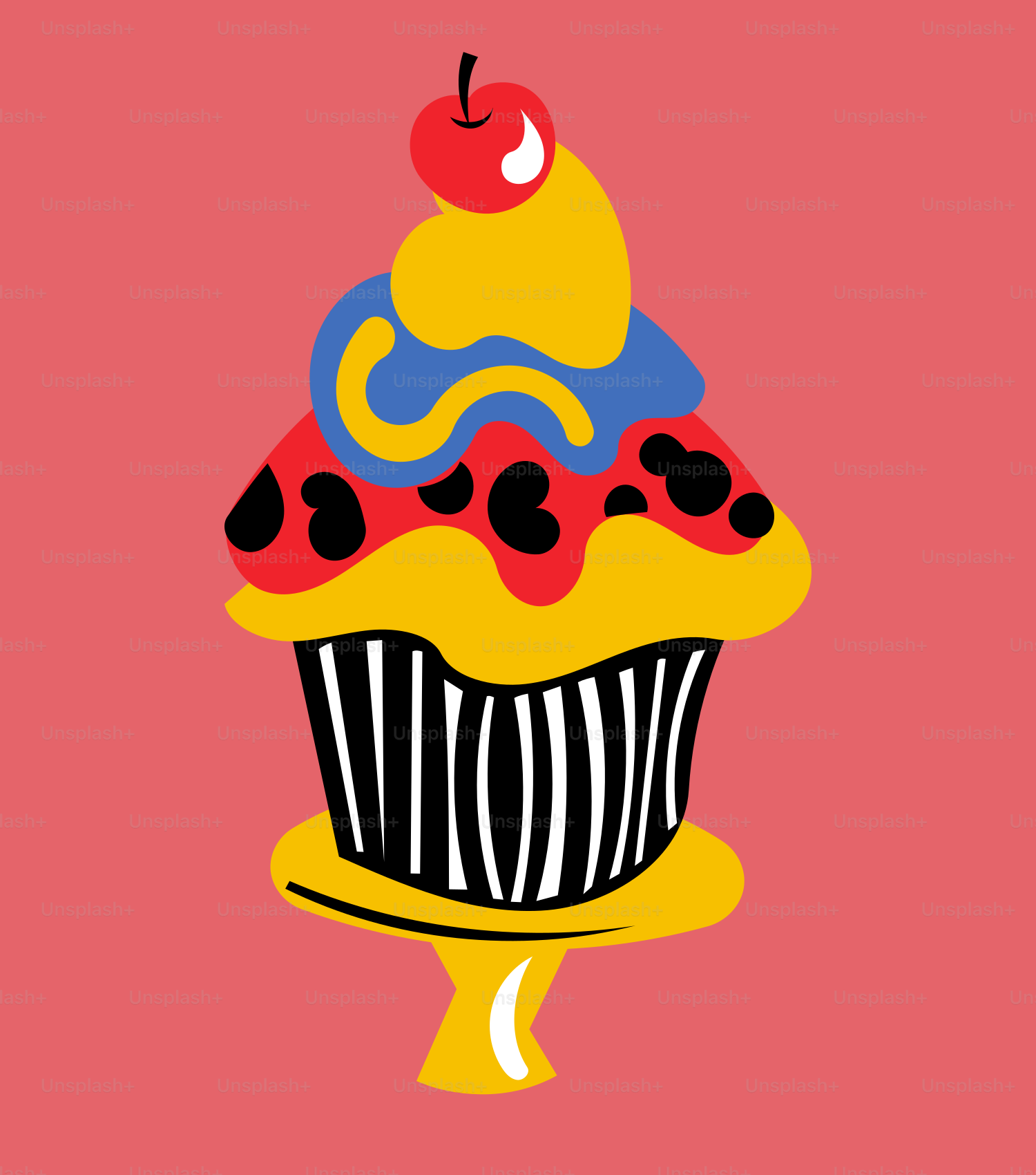 A colorful cupcake with a cherry on top