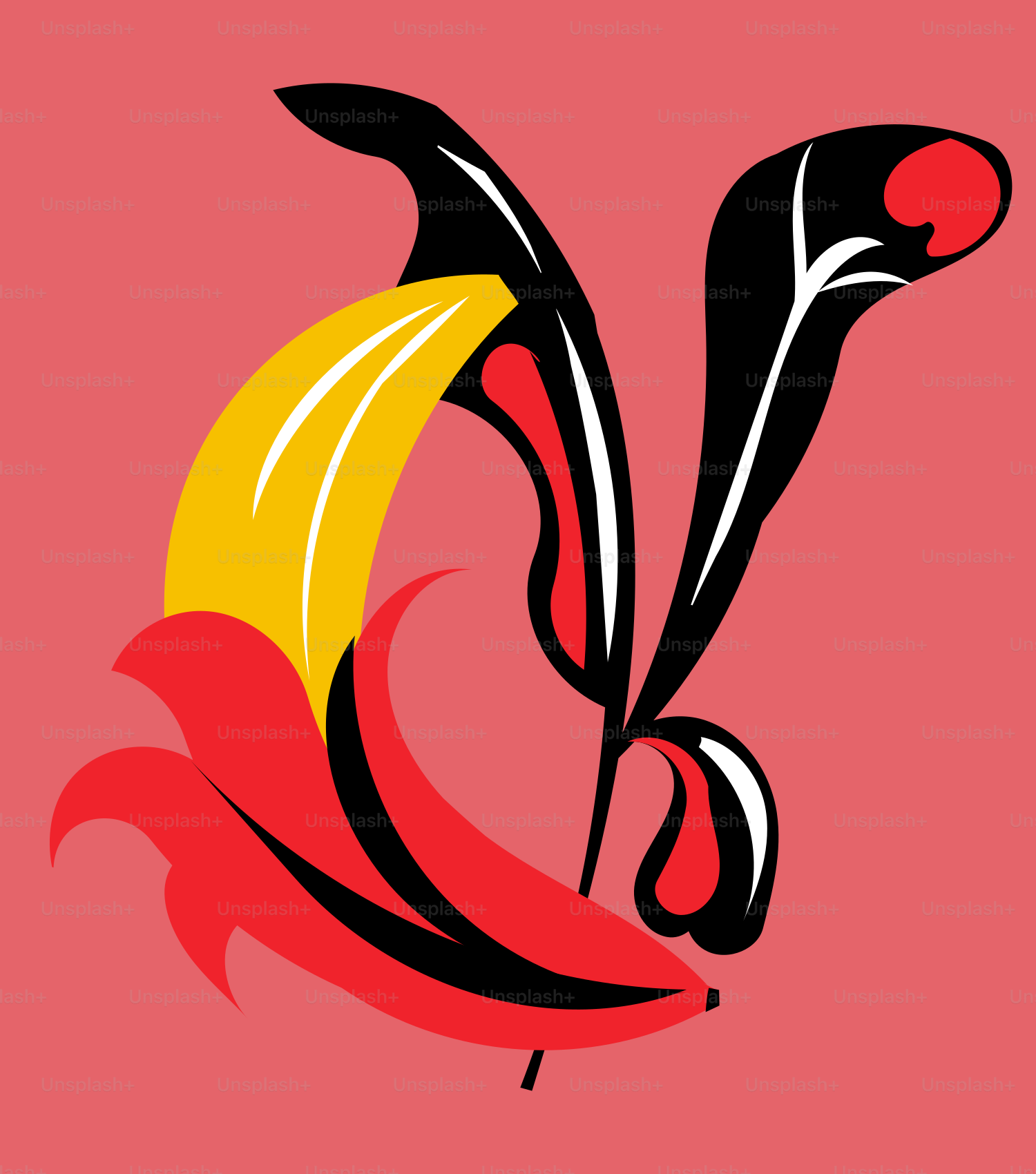 Abstract red and yellow floral design on pink