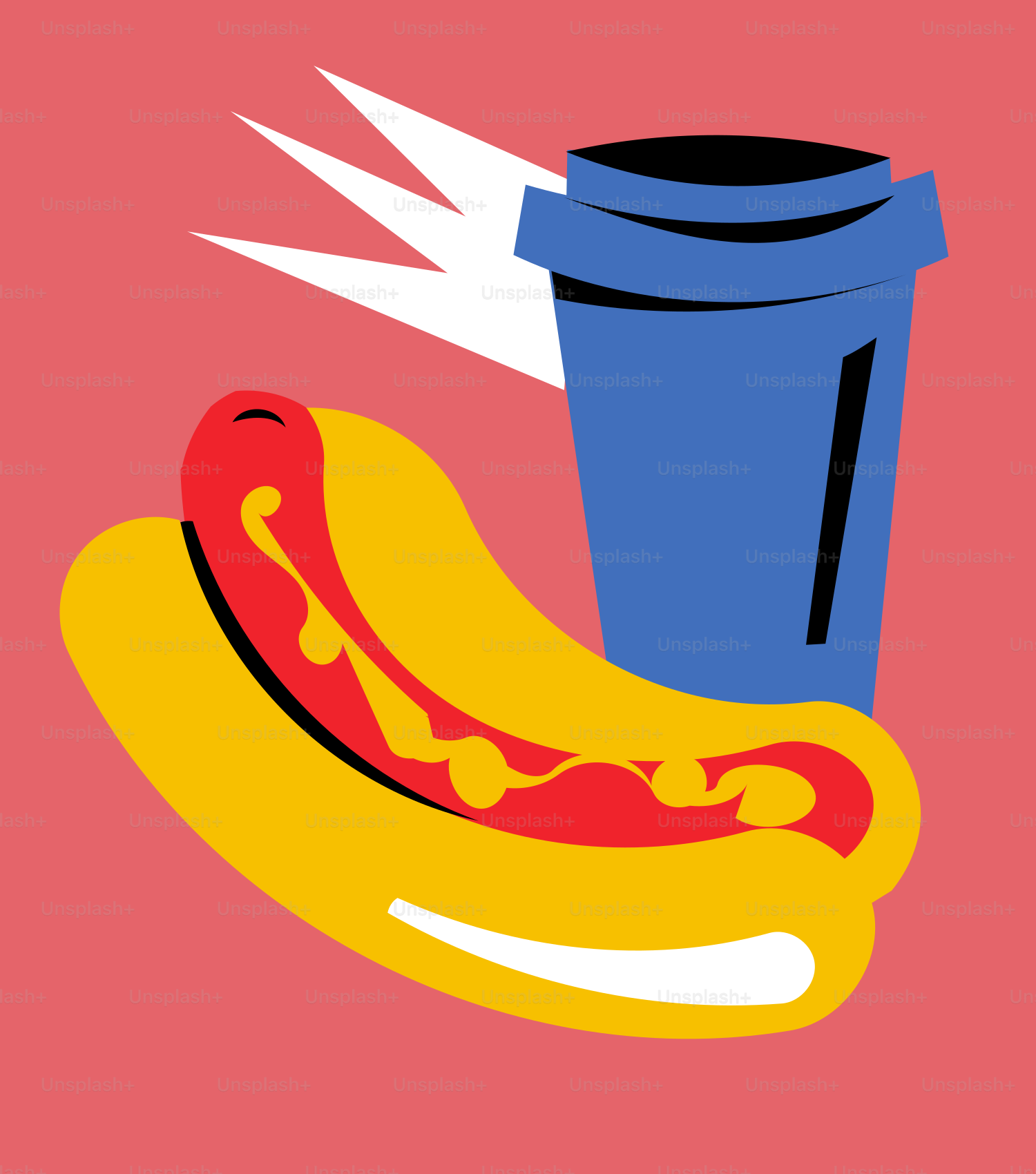 Hot-dog avec moutarde et ketchup à côté d’une boisson