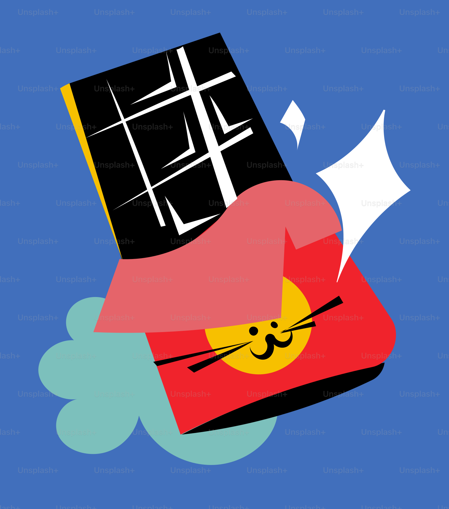 A cartoon chocolate bar with a cat face