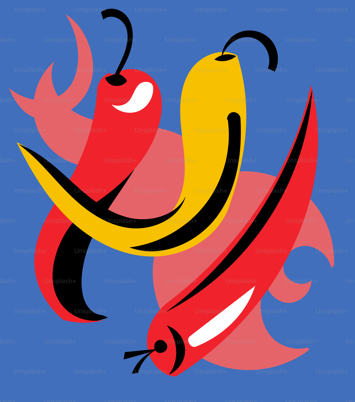 Three stylized chili peppers on a blue background