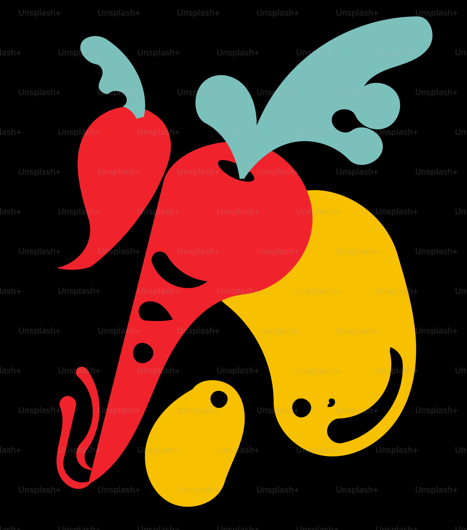 Abstract colorful vegetables and fruits on black background