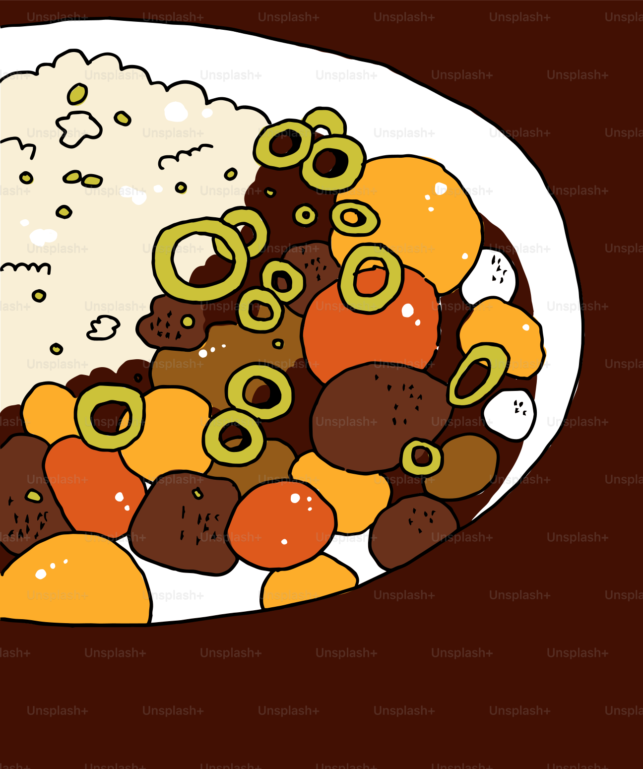 A bowl of rice with colorful beans and olives