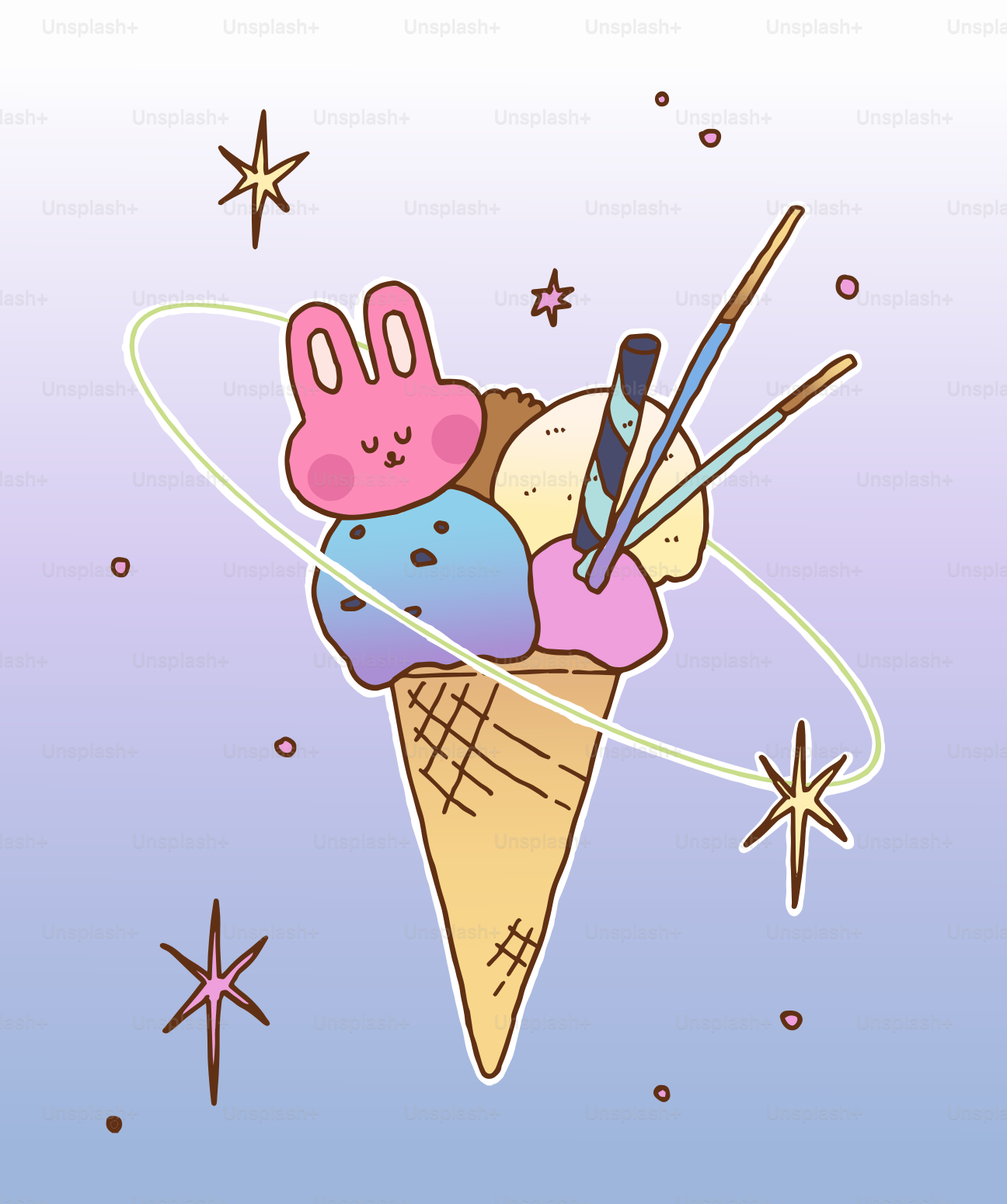 Ein süßes Eis mit einem Kaninchengesicht.
