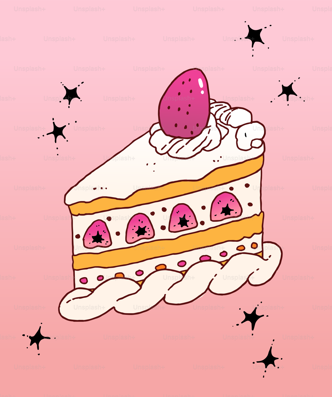 A slice of strawberry cake with whipped cream.