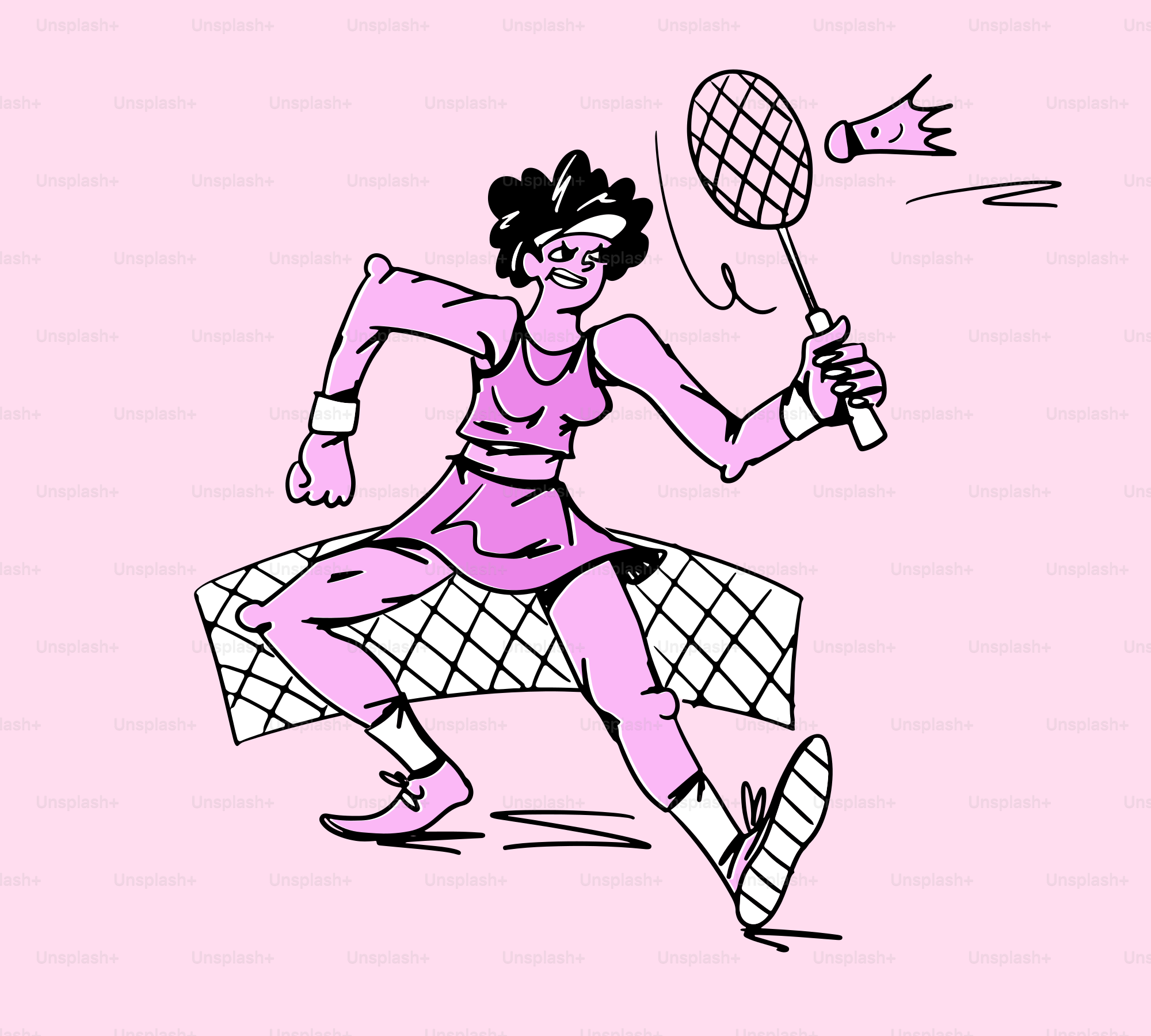 Woman playing badminton with a racket and racket