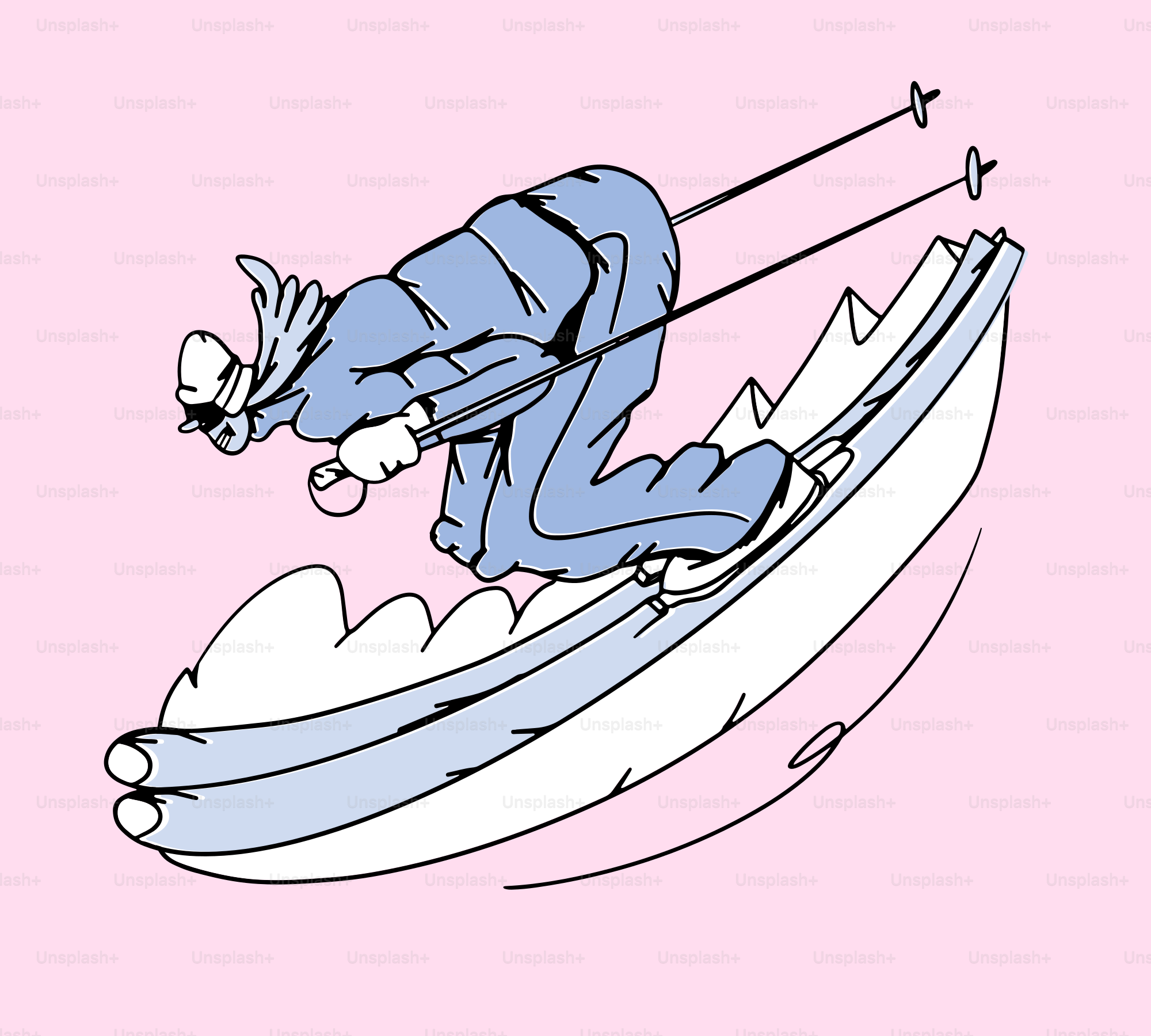 A skier in blue ski suit on a snowy slope.