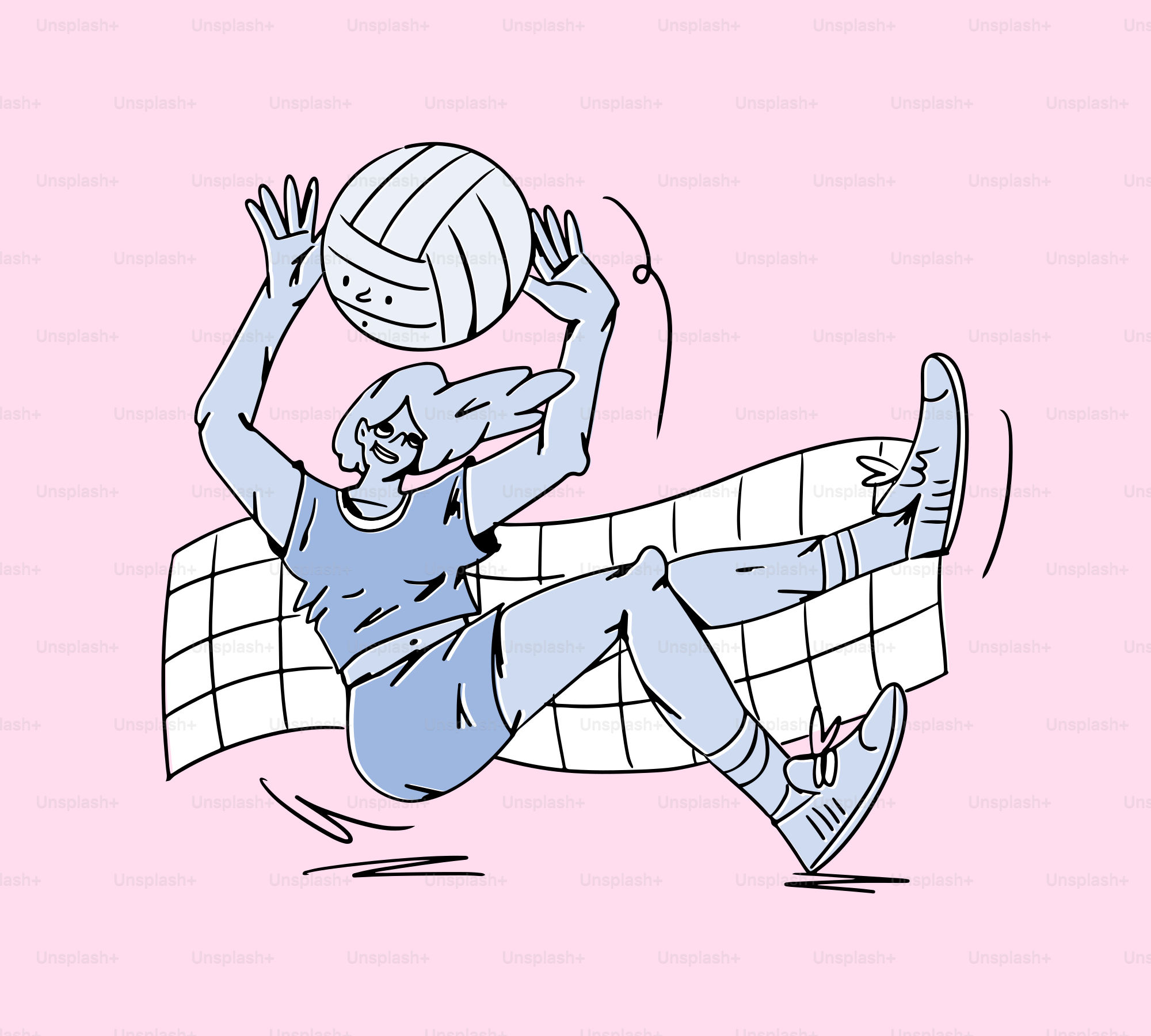 A woman playing volleyball over a net