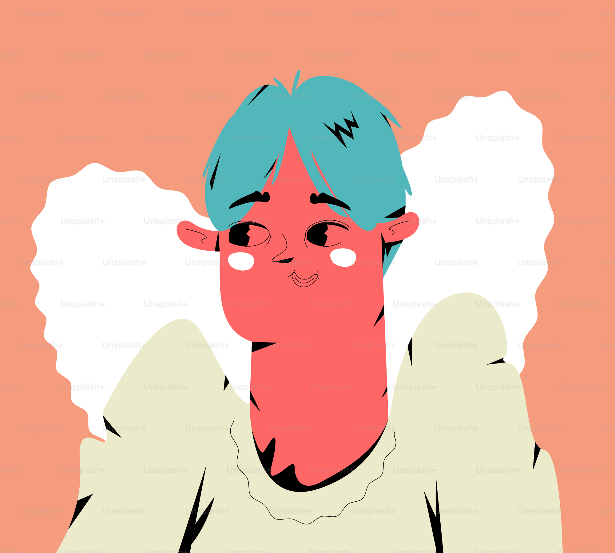 A stylized portrait of a person with blue hair