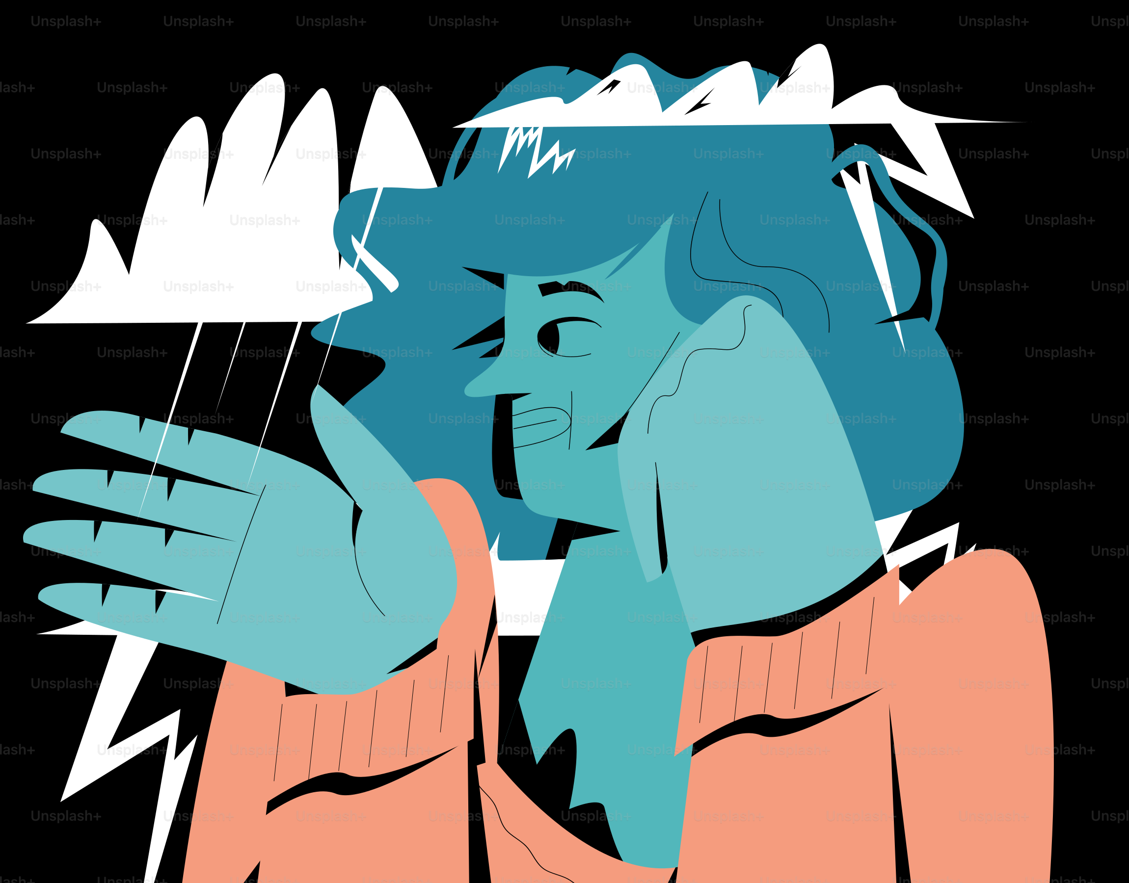 Person schützt das Gesicht vor Regen und Blitz