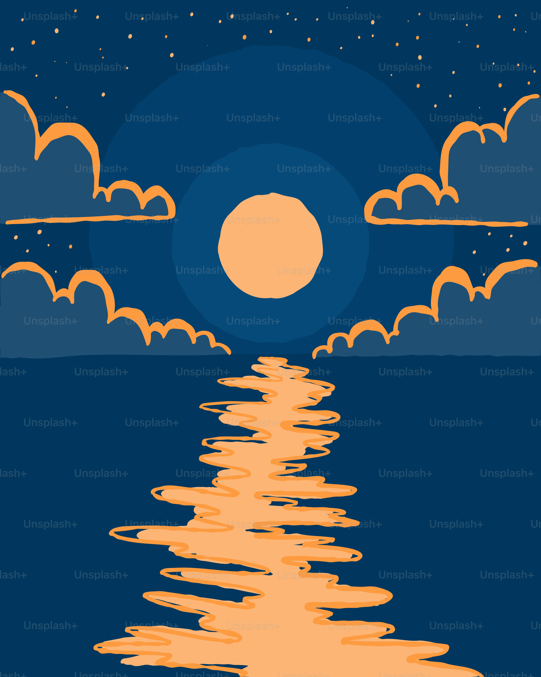 Full moon reflecting on the ocean at night.