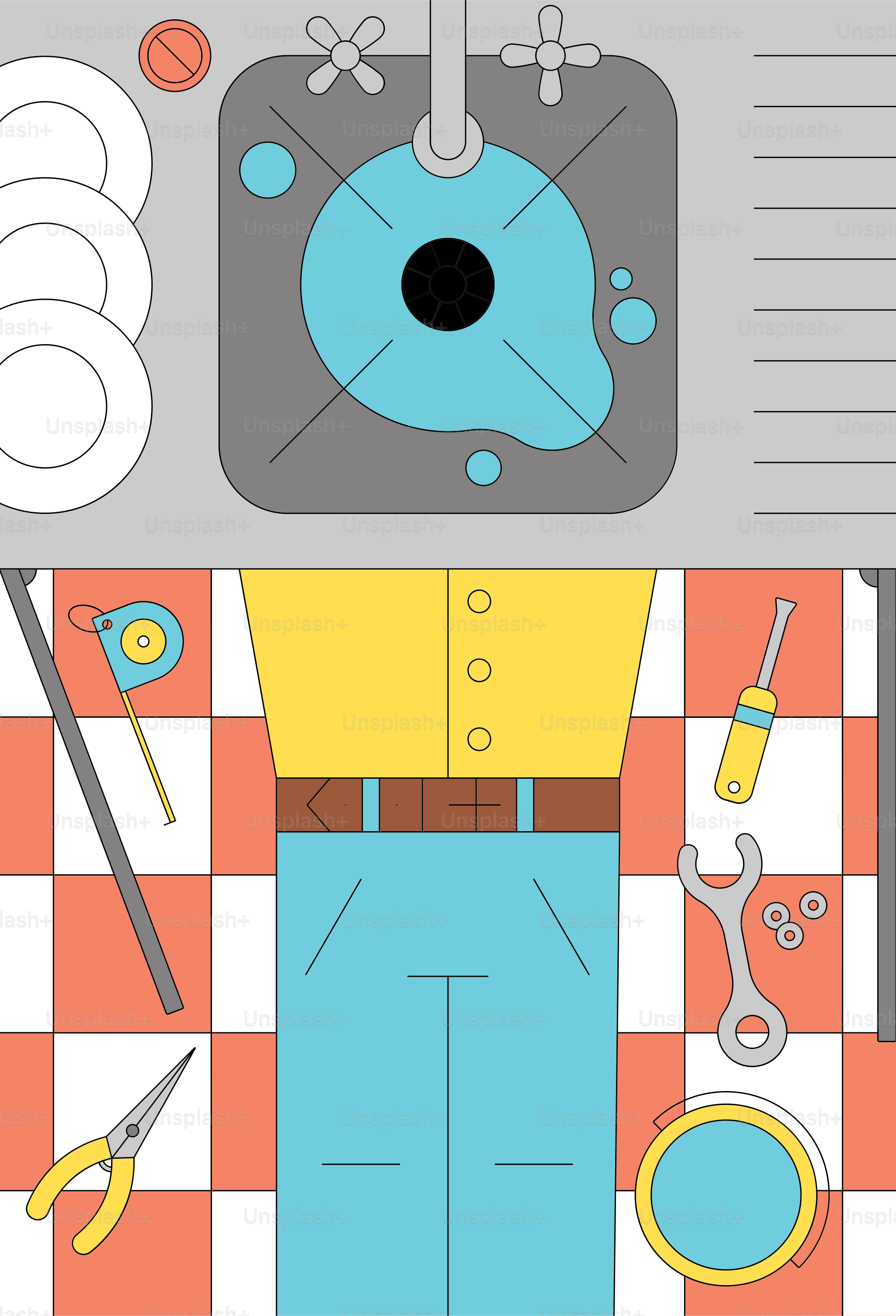 Une personne avec des outils et un évier de cuisine