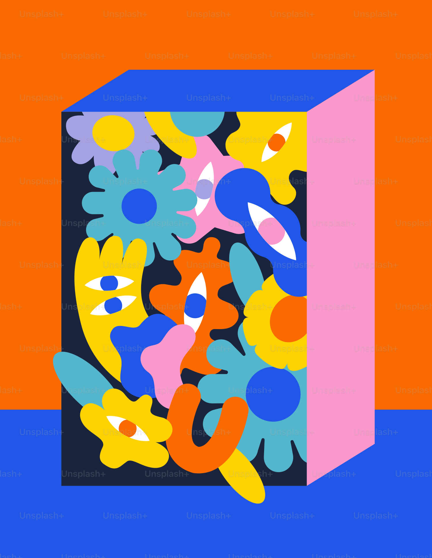 A colorful box on a blue and orange background vector Abstract Image