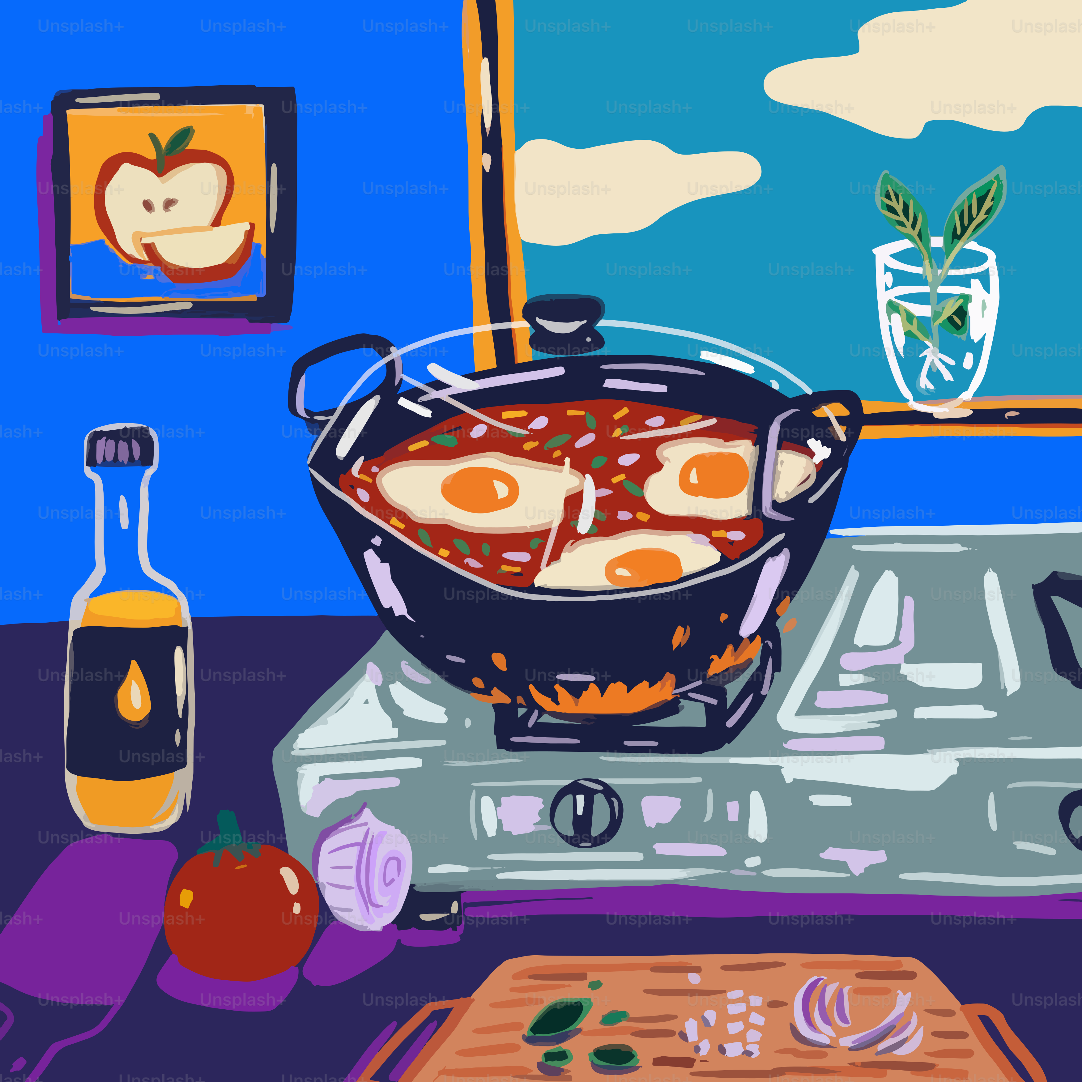 Eggs are frying in a pan.