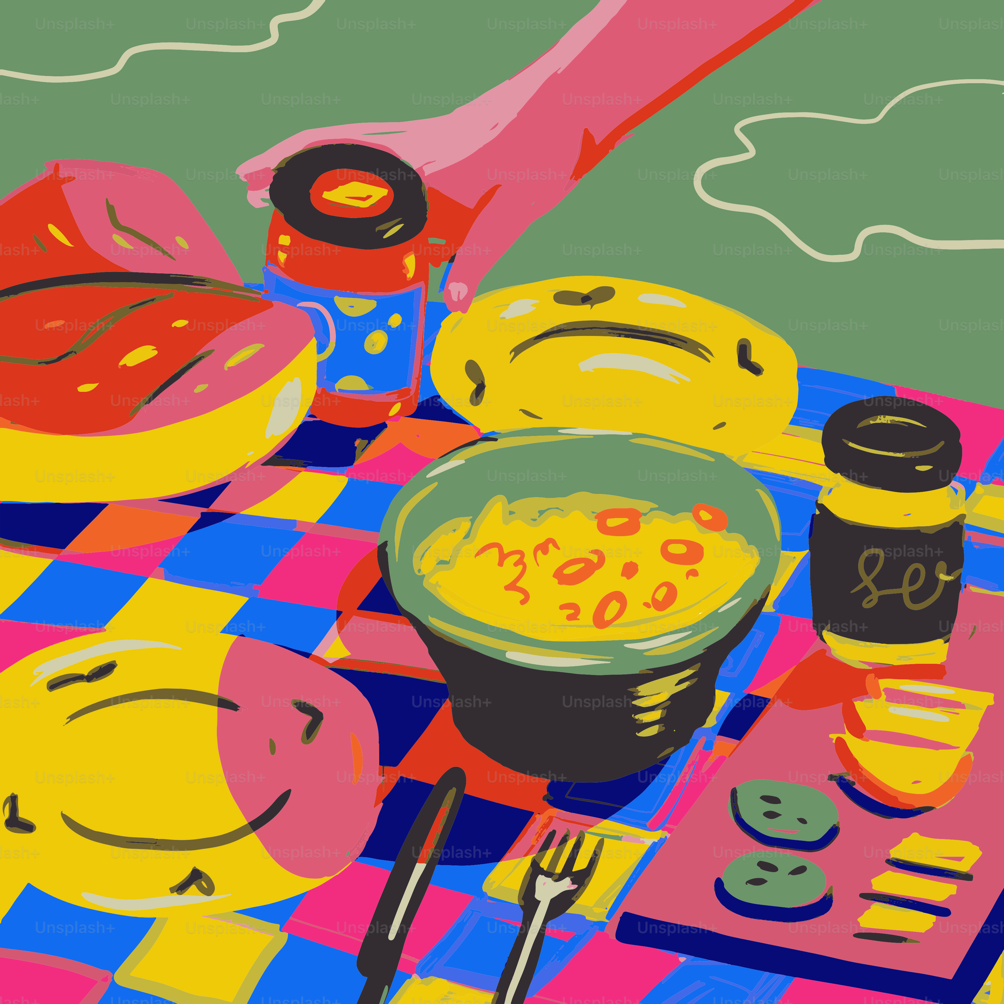 A vibrant picnic spread is ready to be enjoyed.