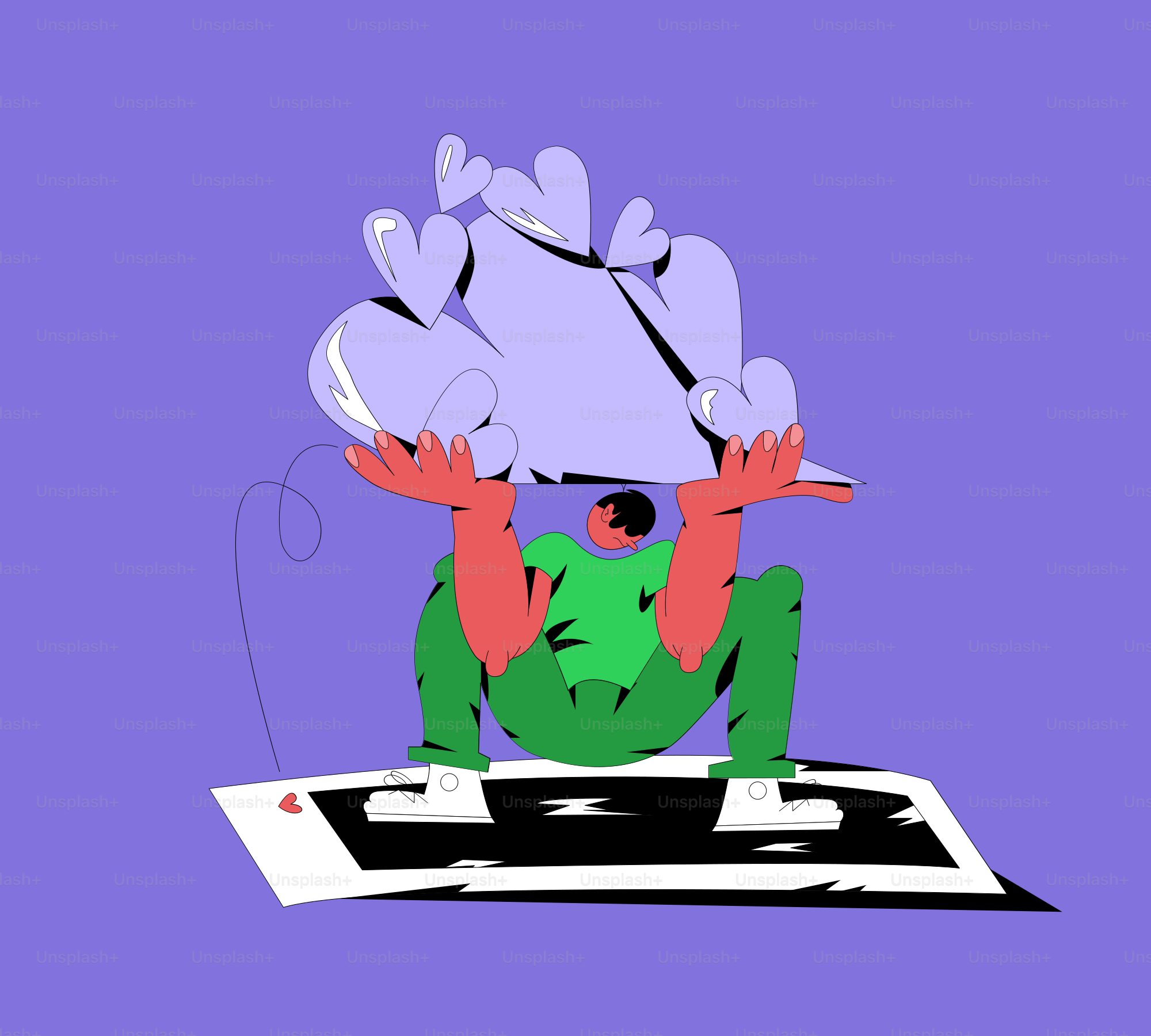 Person lifting a cloud of hearts above their head