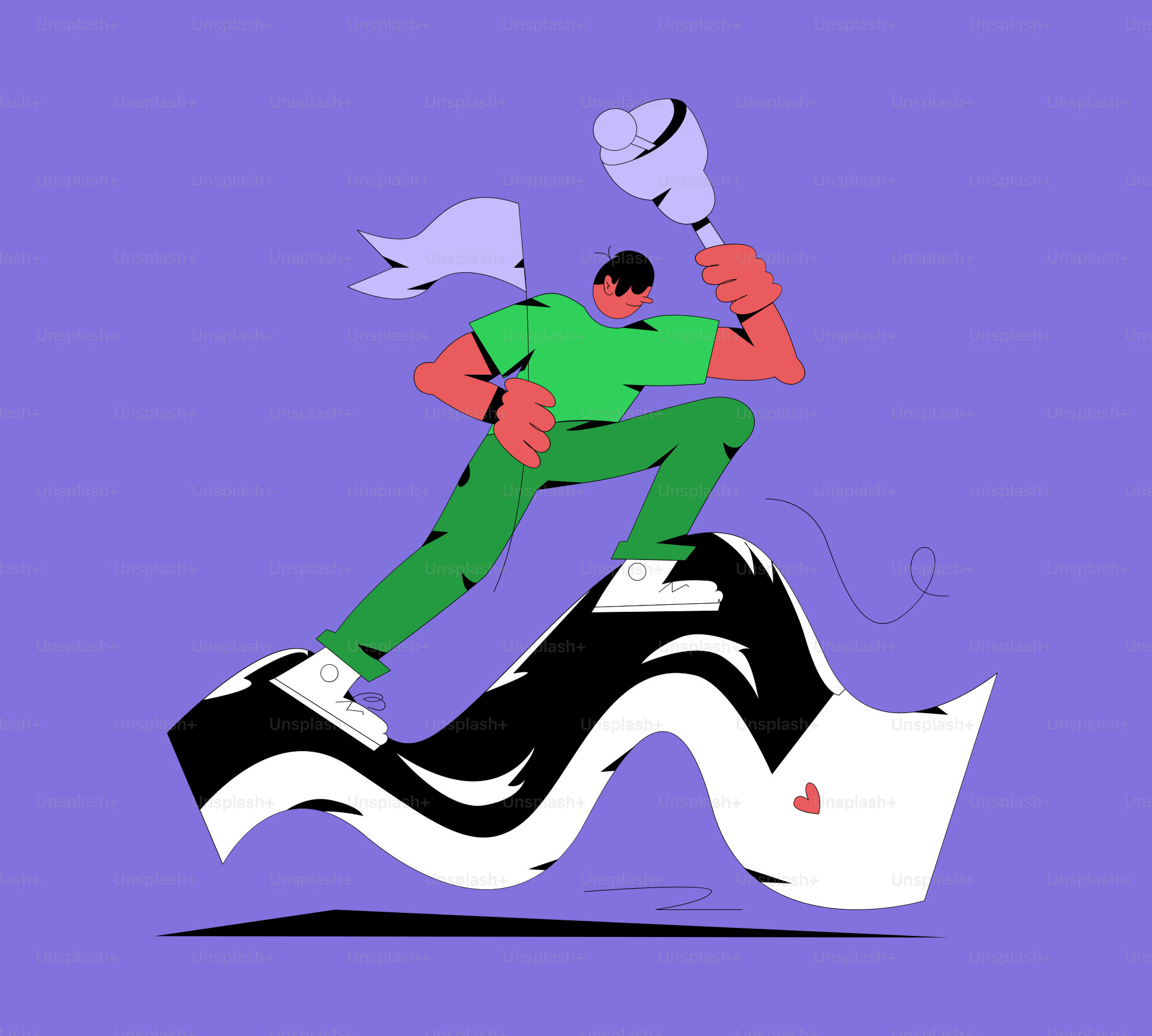 Mann läuft auf einer welligen schwarz-weißen Oberfläche