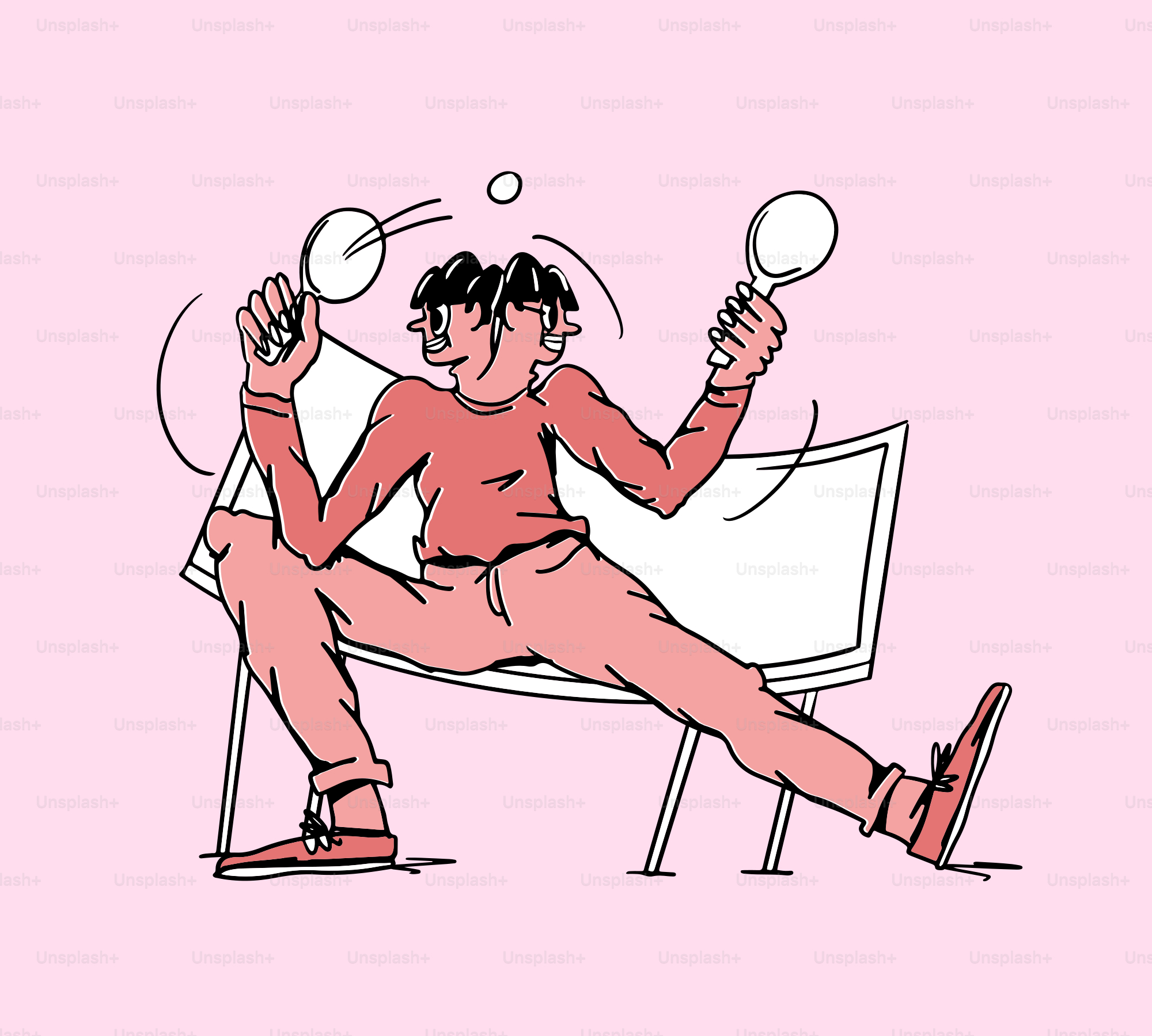 Person with two heads juggling two balls.