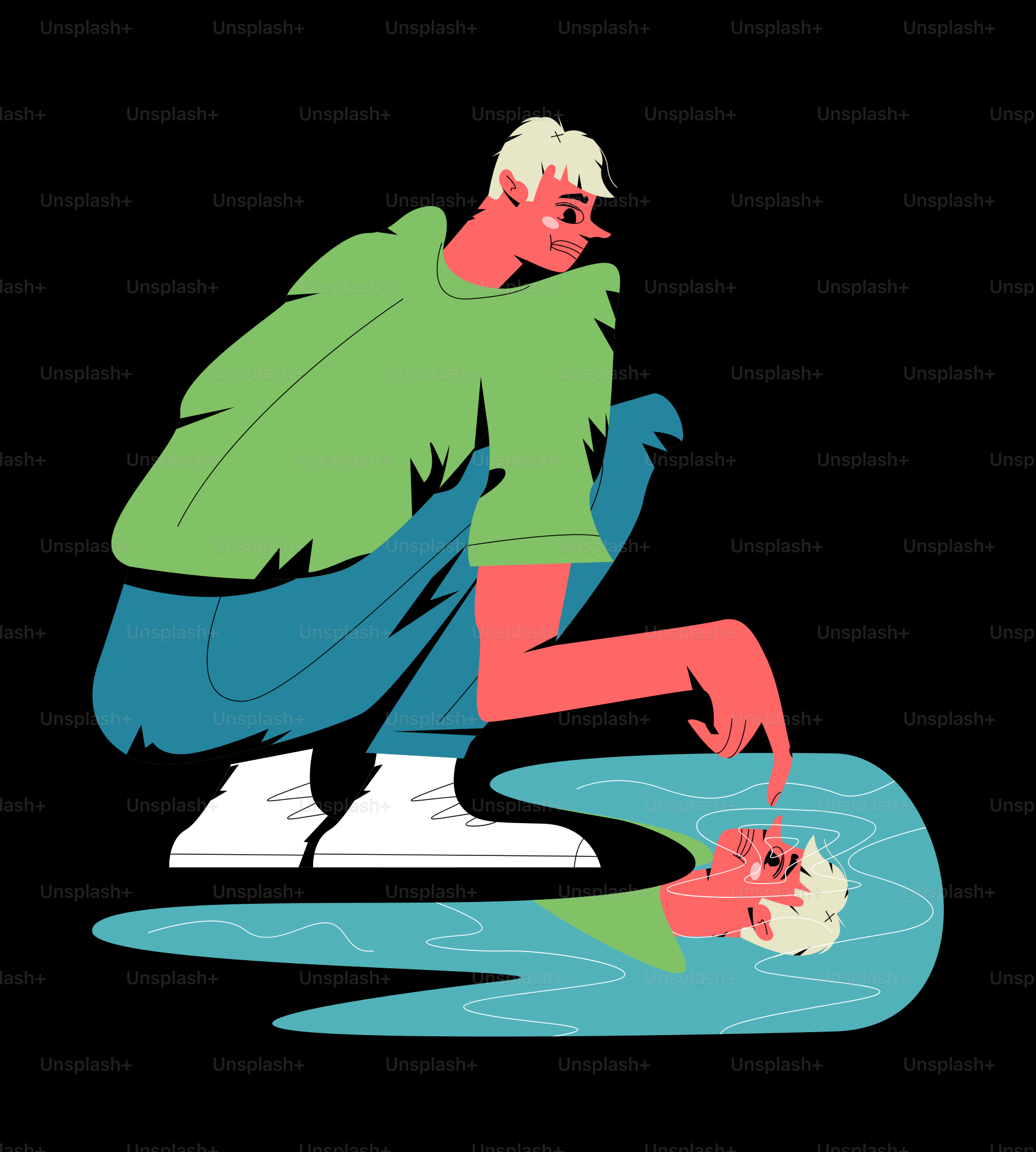 Man pointing at his reflection in water