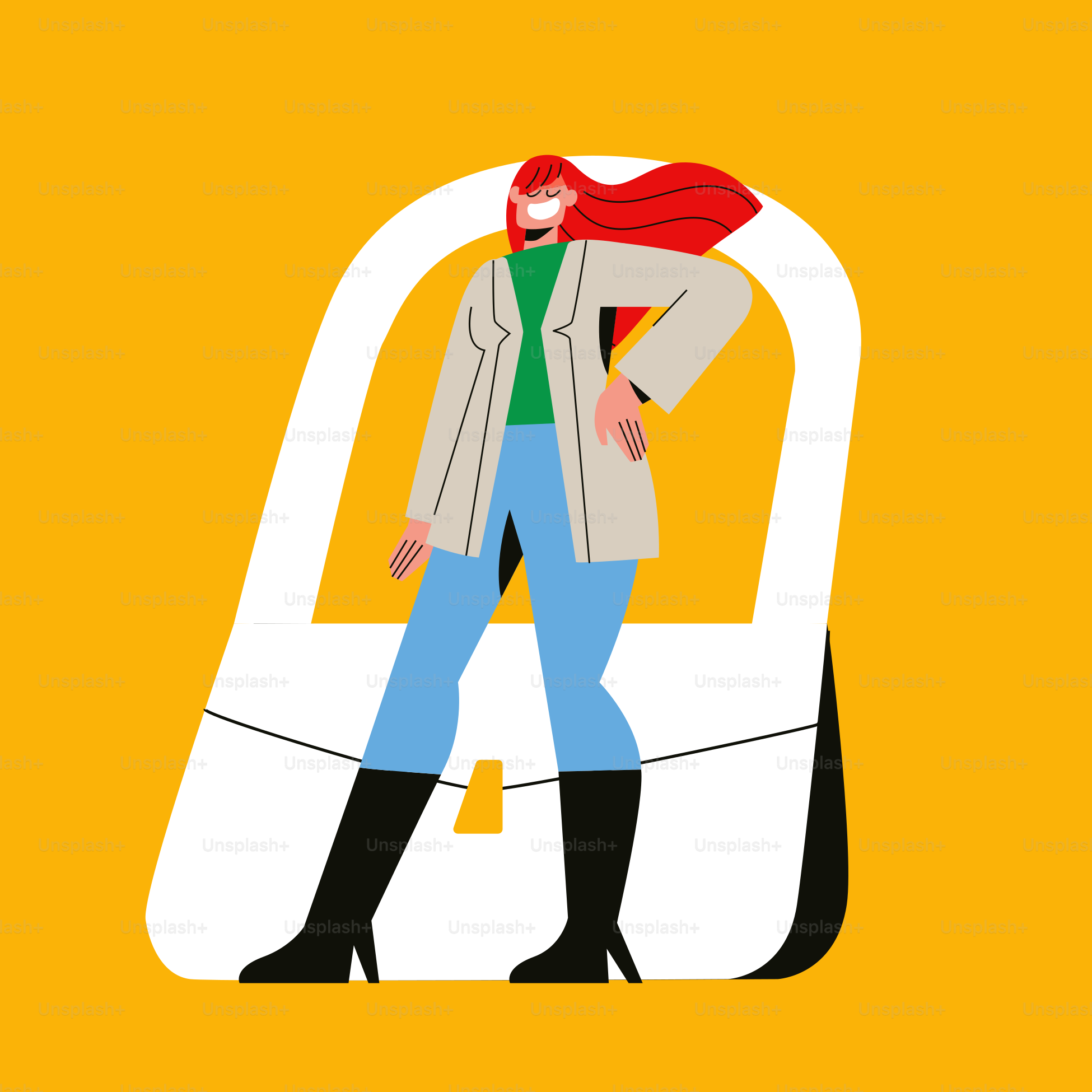 Woman in stylish outfit posing against a yellow background.