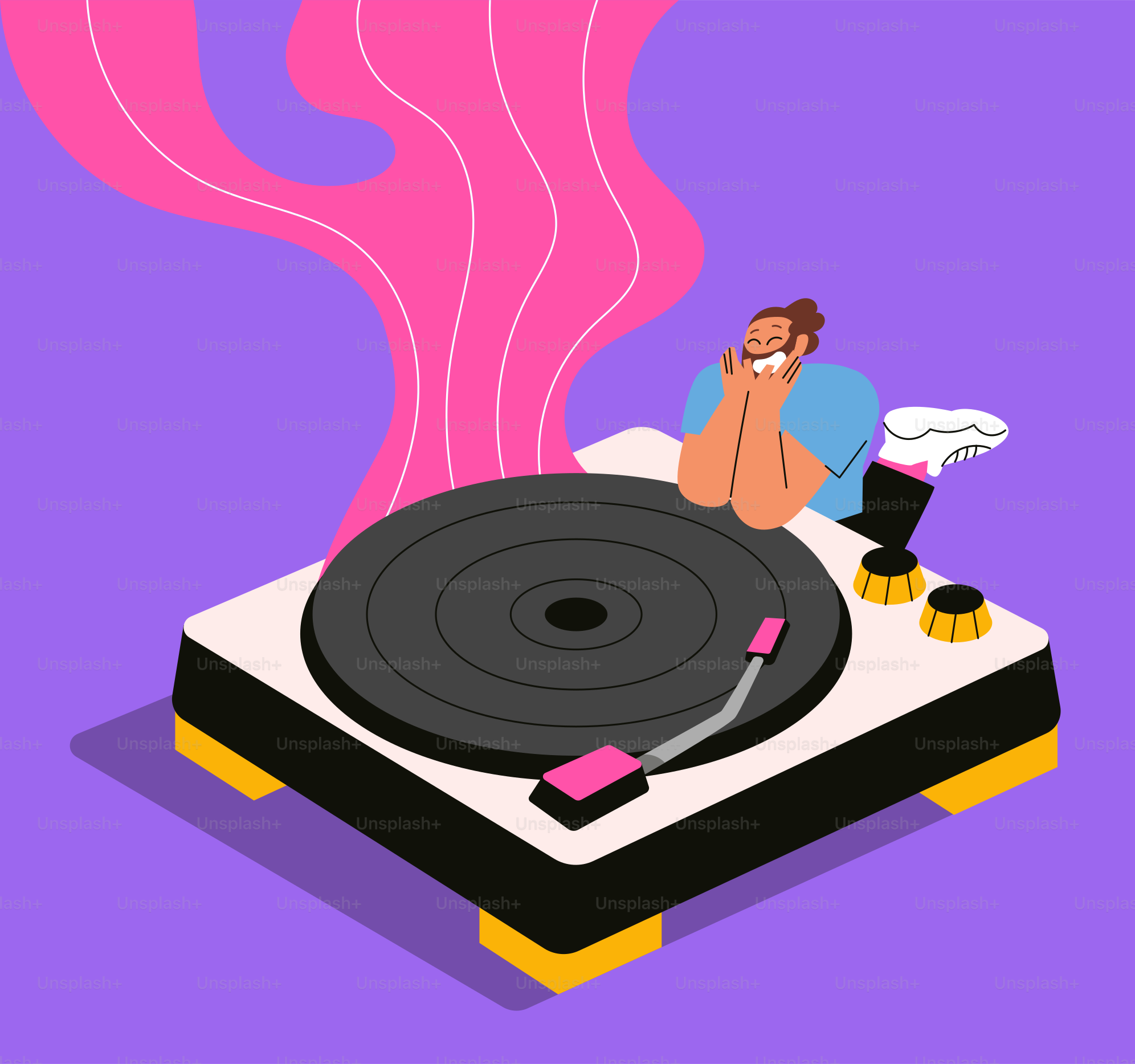 Man enjoying music from a vintage record player