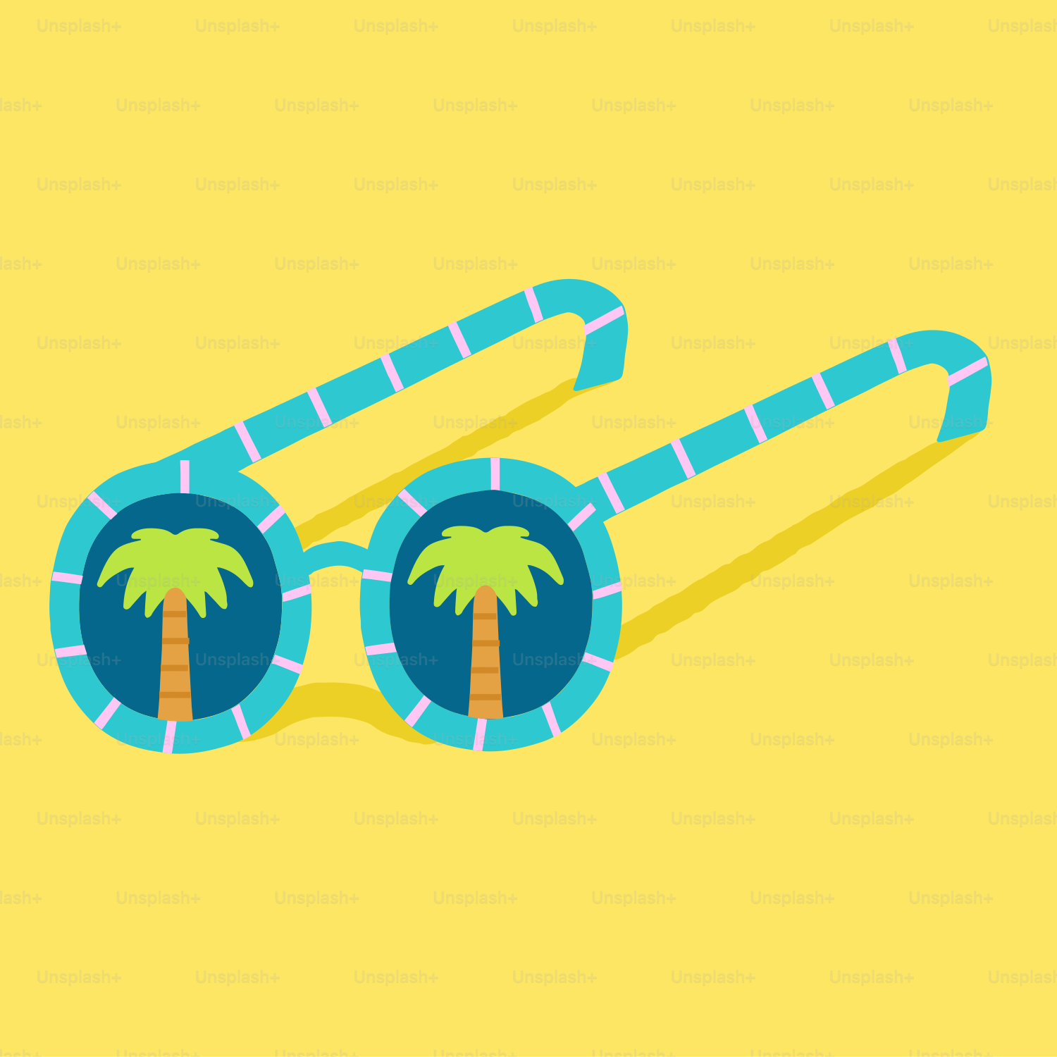 Sunglasses with palm trees on yellow background