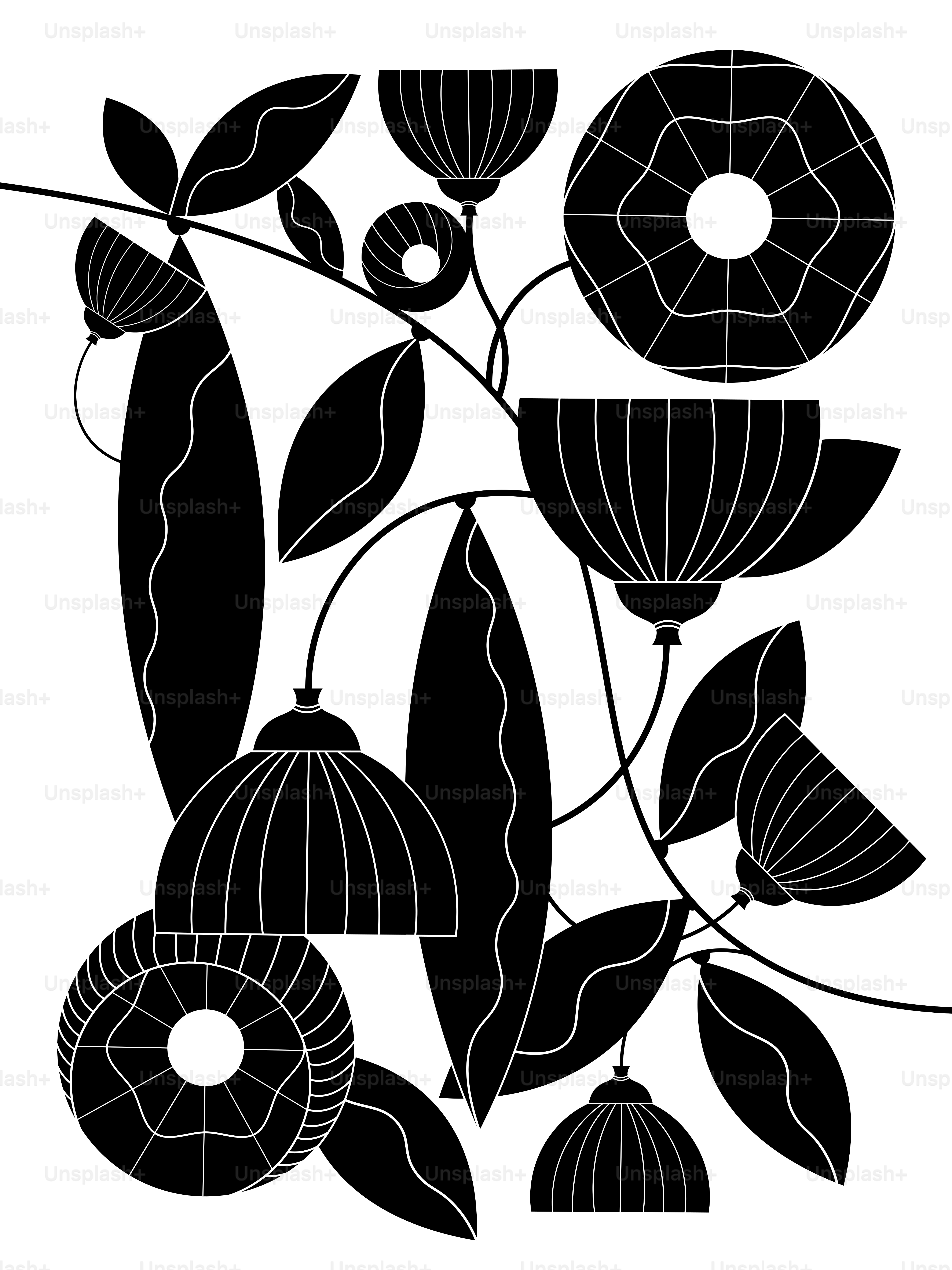 Black and white stylized floral art.