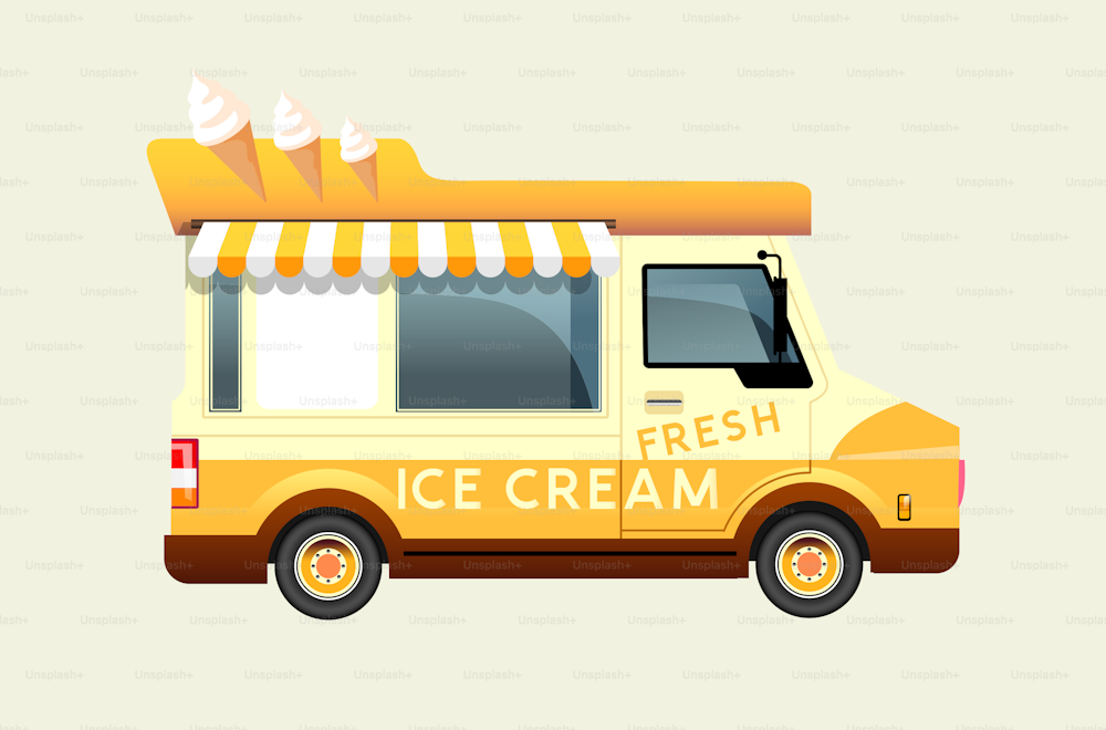 Retro summer ice cream van. Side view vector illustration.