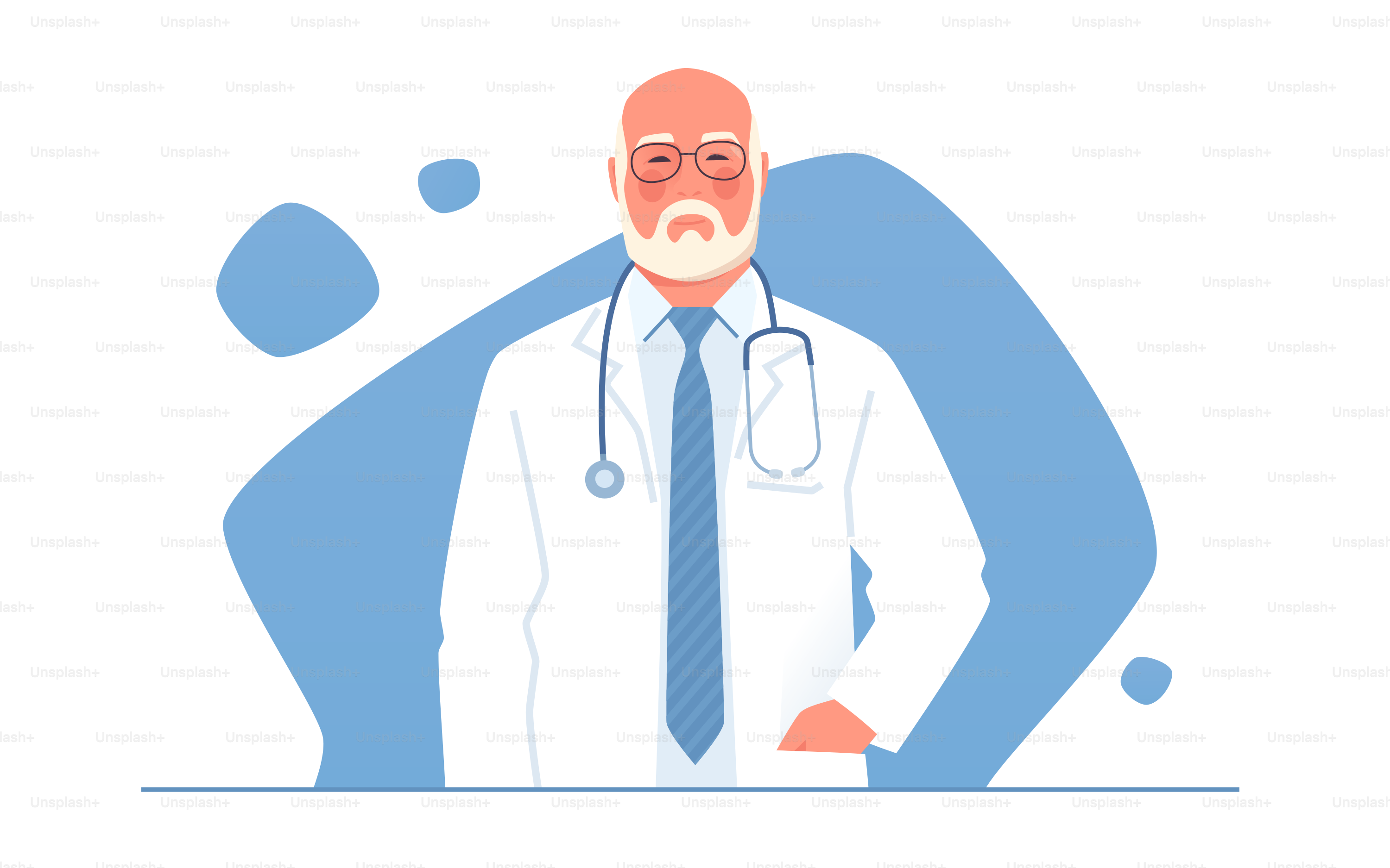 Ilustração vetorial de um médico, doutor ou professor de medicina mais velho com estetoscópio.