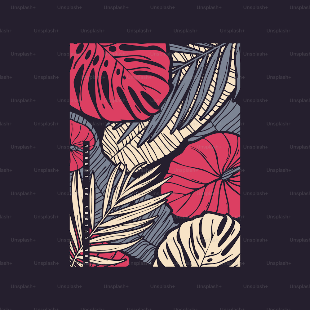 Vector hand drawn tropical illustration. T-shirt print, poster, cover design.