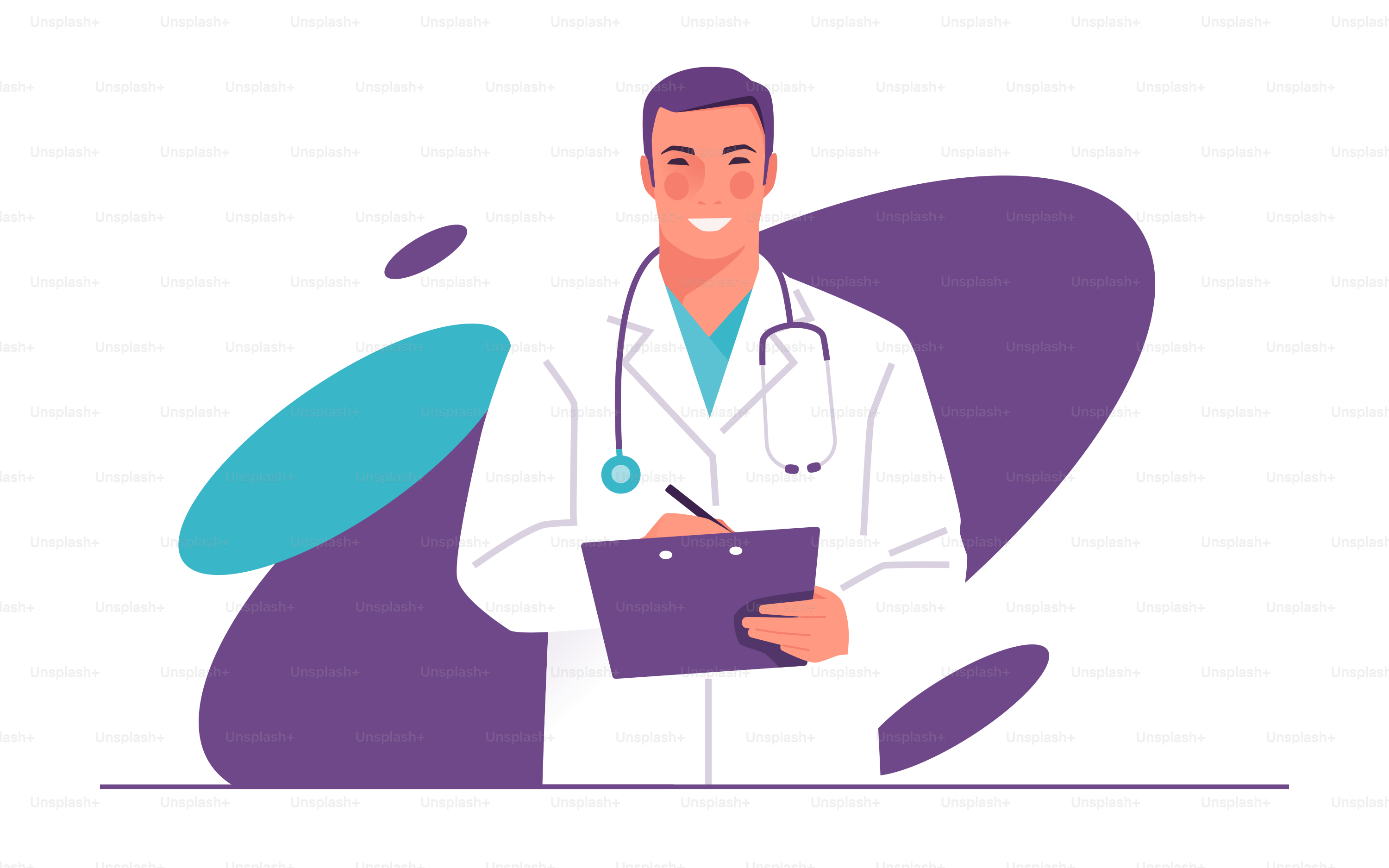 Ilustração vetorial de um médico, médico, terapeuta com estetoscópio.